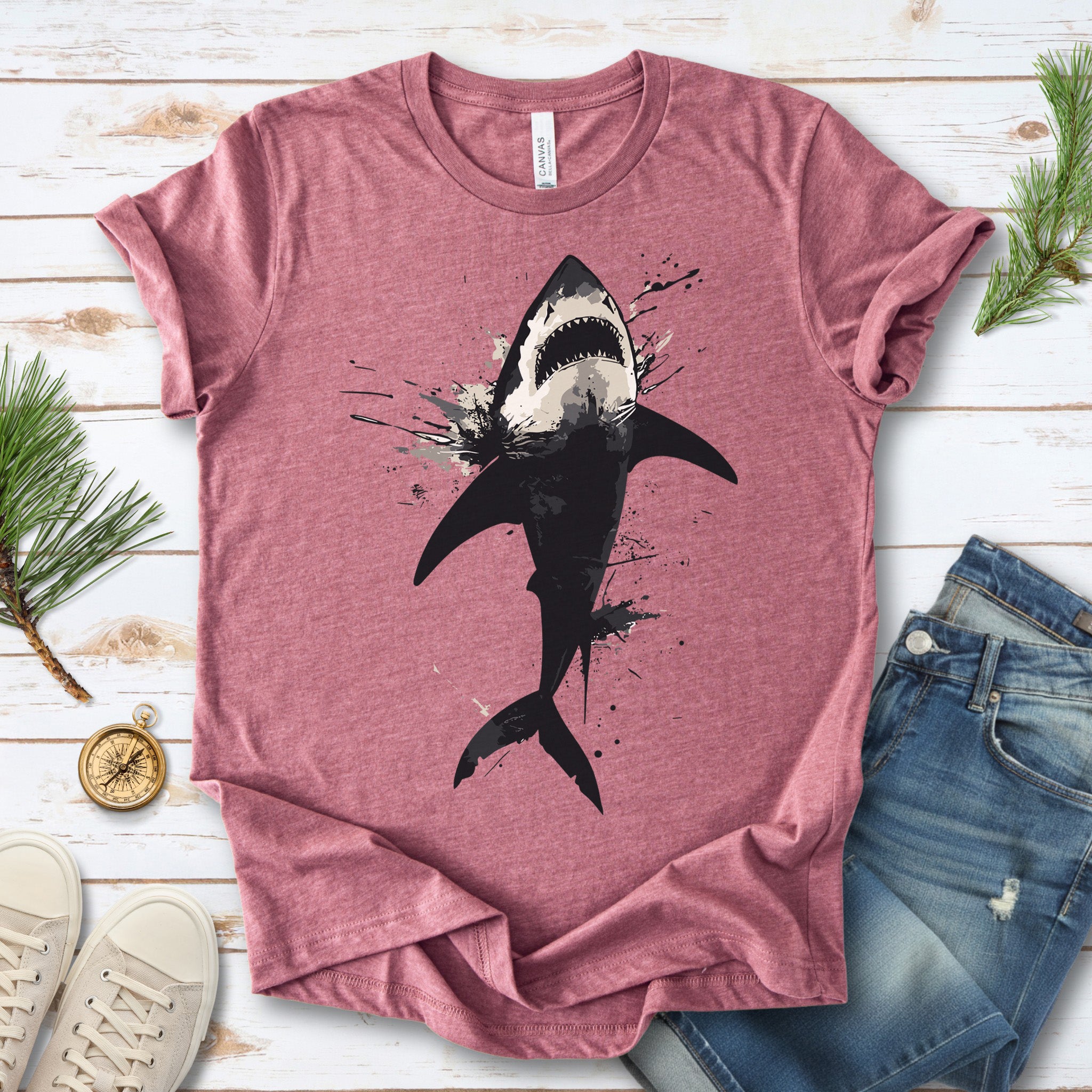 Shark T-Shirt - Print Splatter & Watercolor
