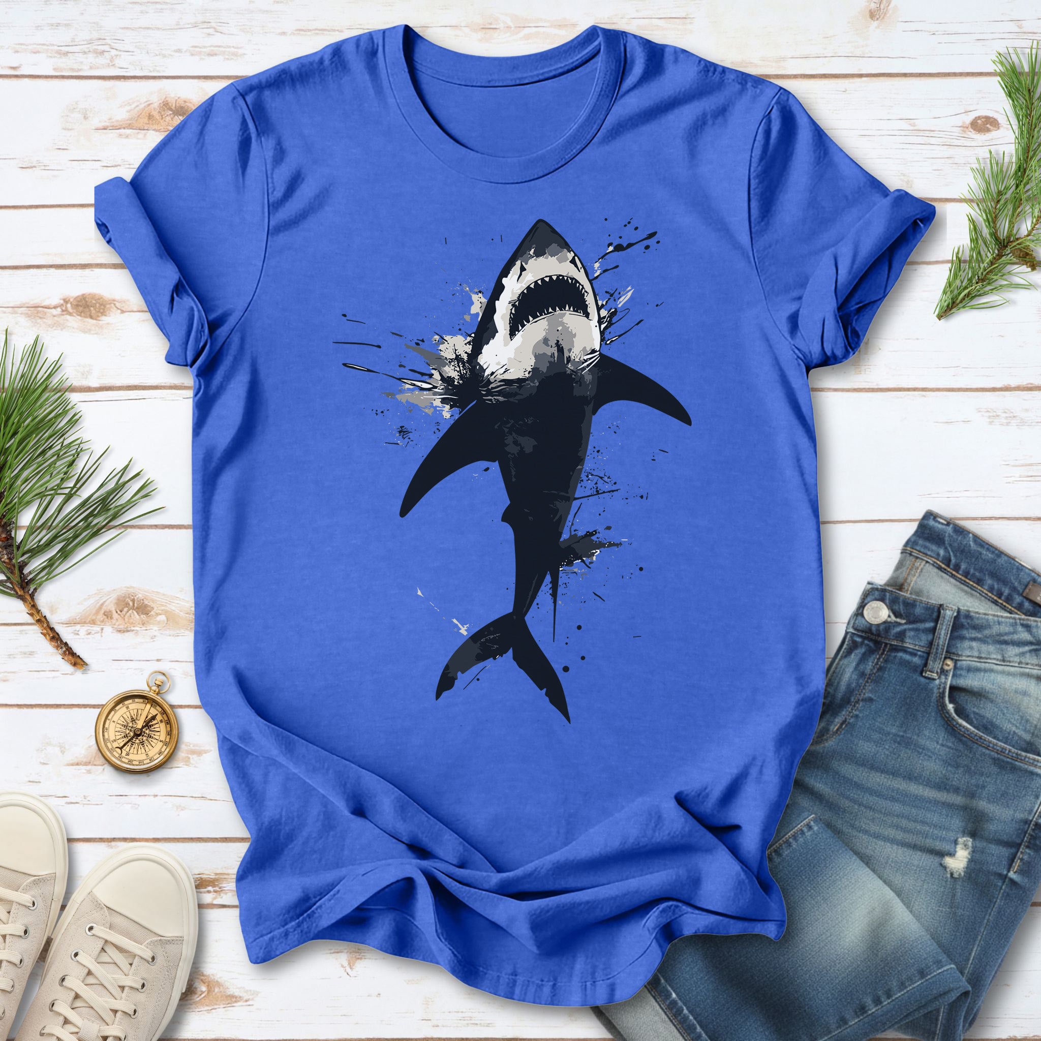 Shark T-Shirt - Print Splatter & Watercolor