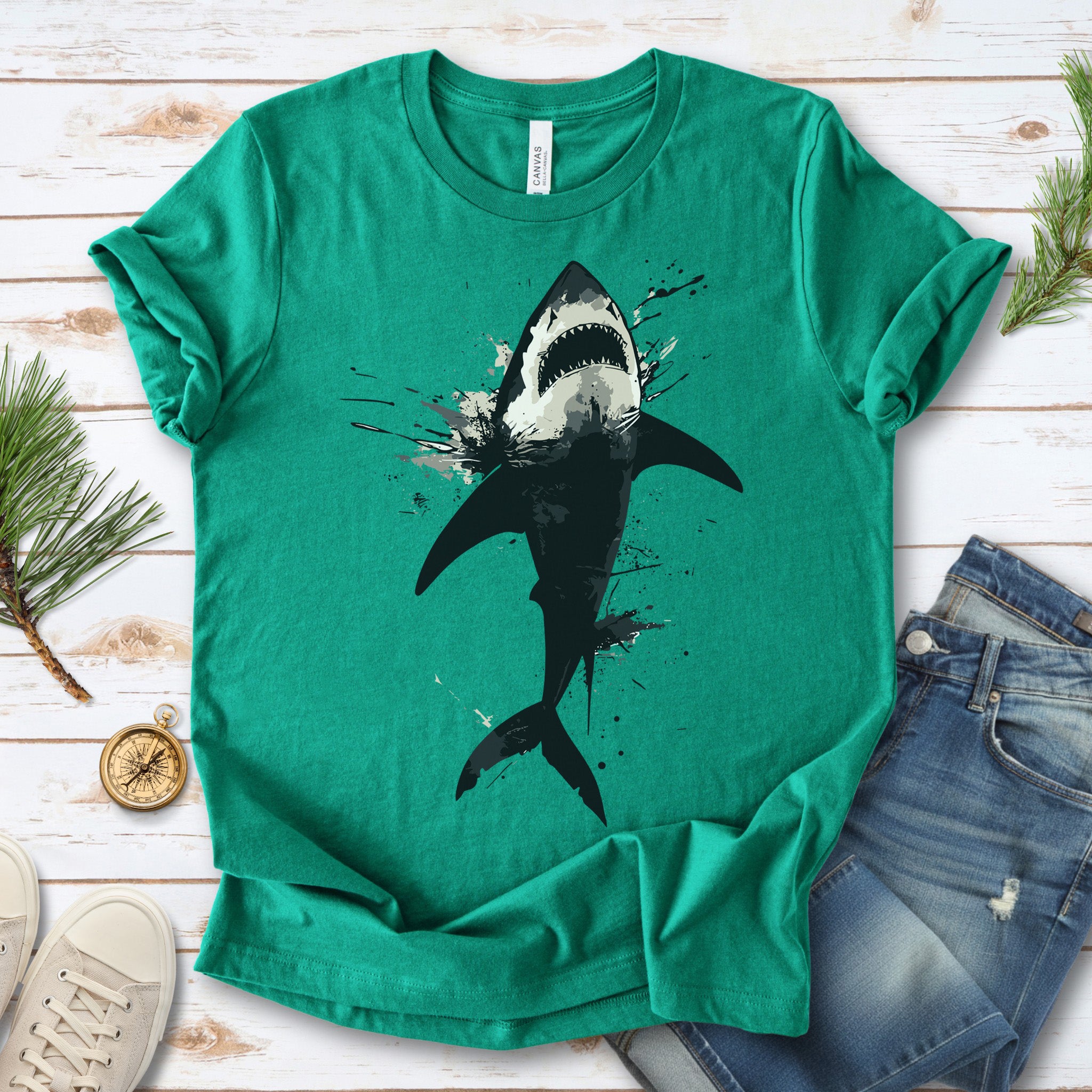 Shark T-Shirt - Print Splatter & Watercolor
