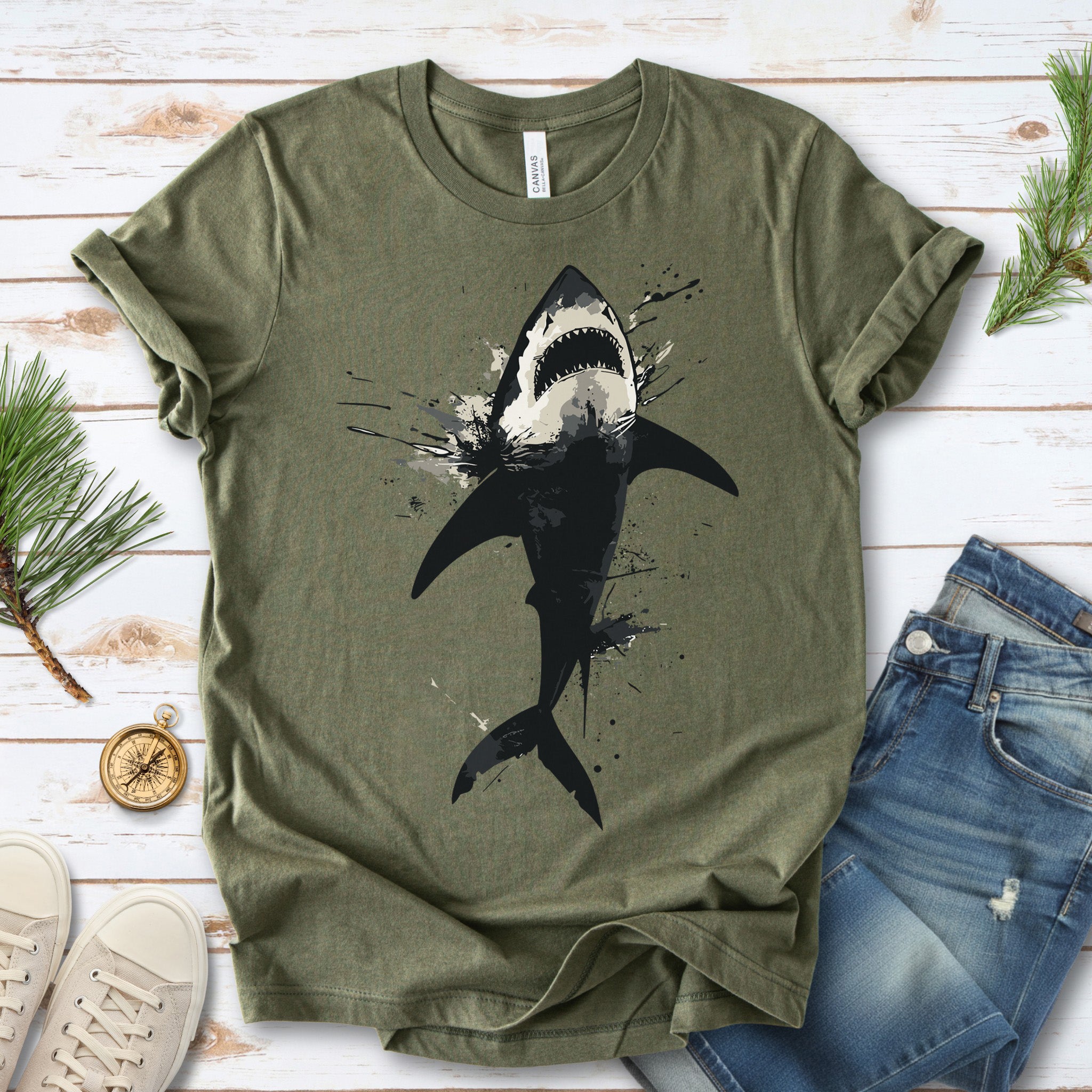Shark T-Shirt - Print Splatter & Watercolor