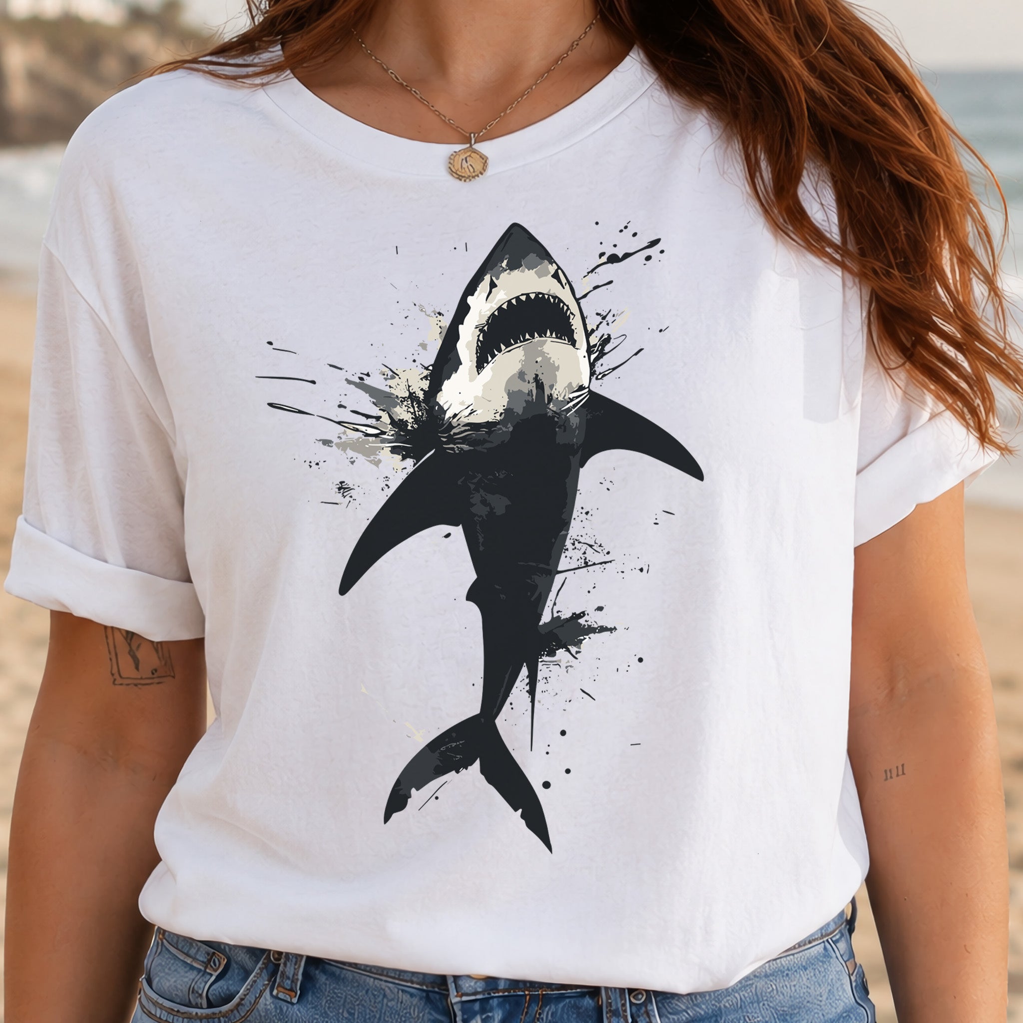 Shark T-Shirt - Print Splatter & Watercolor