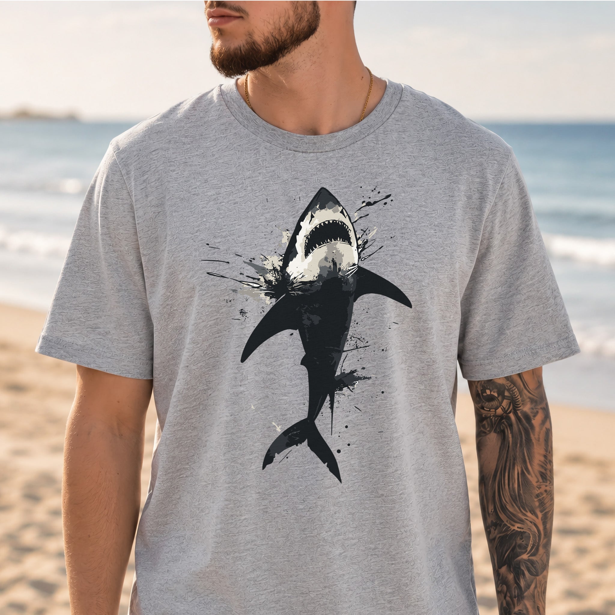 Shark T-Shirt - Print Splatter & Watercolor