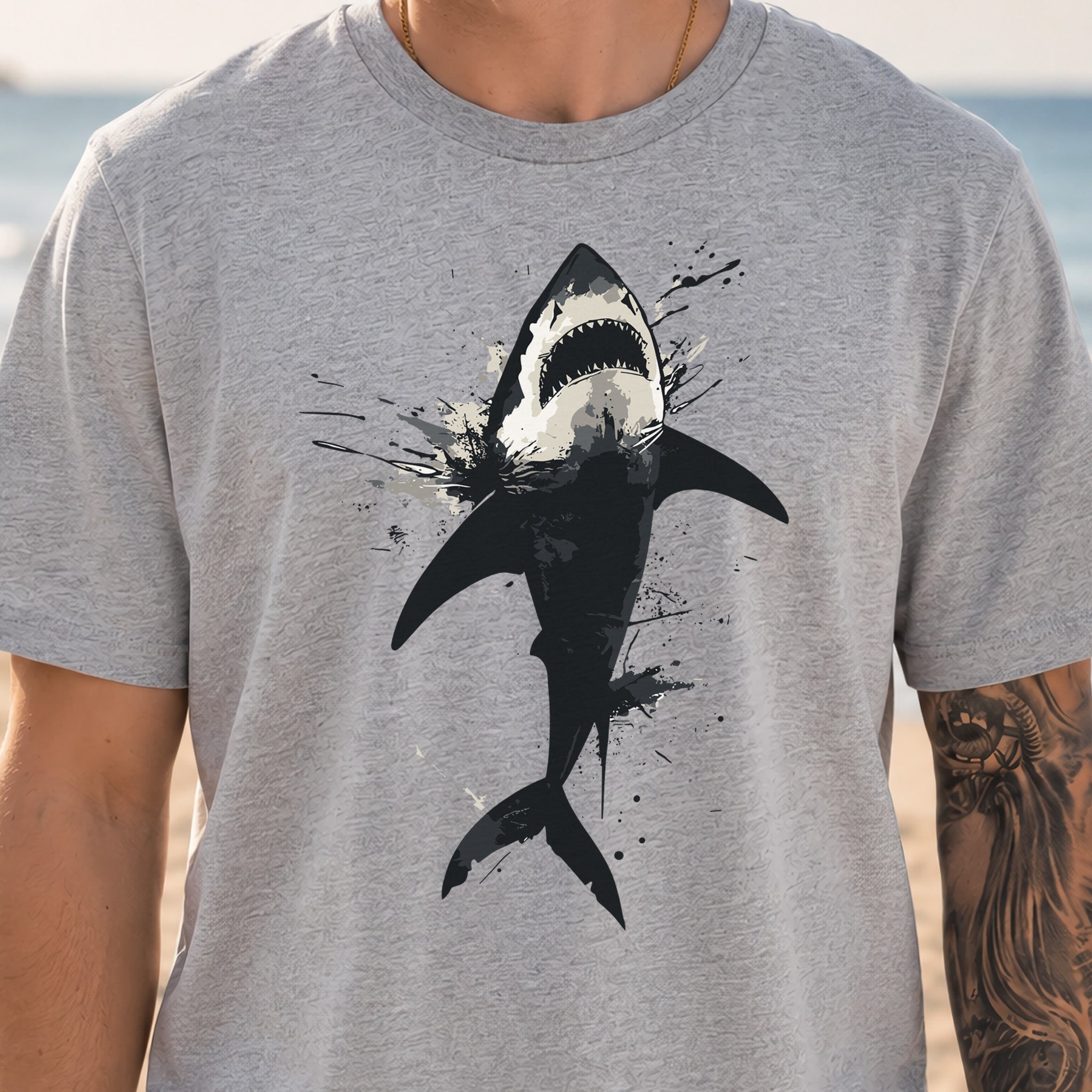 Shark T-Shirt - Print Splatter & Watercolor