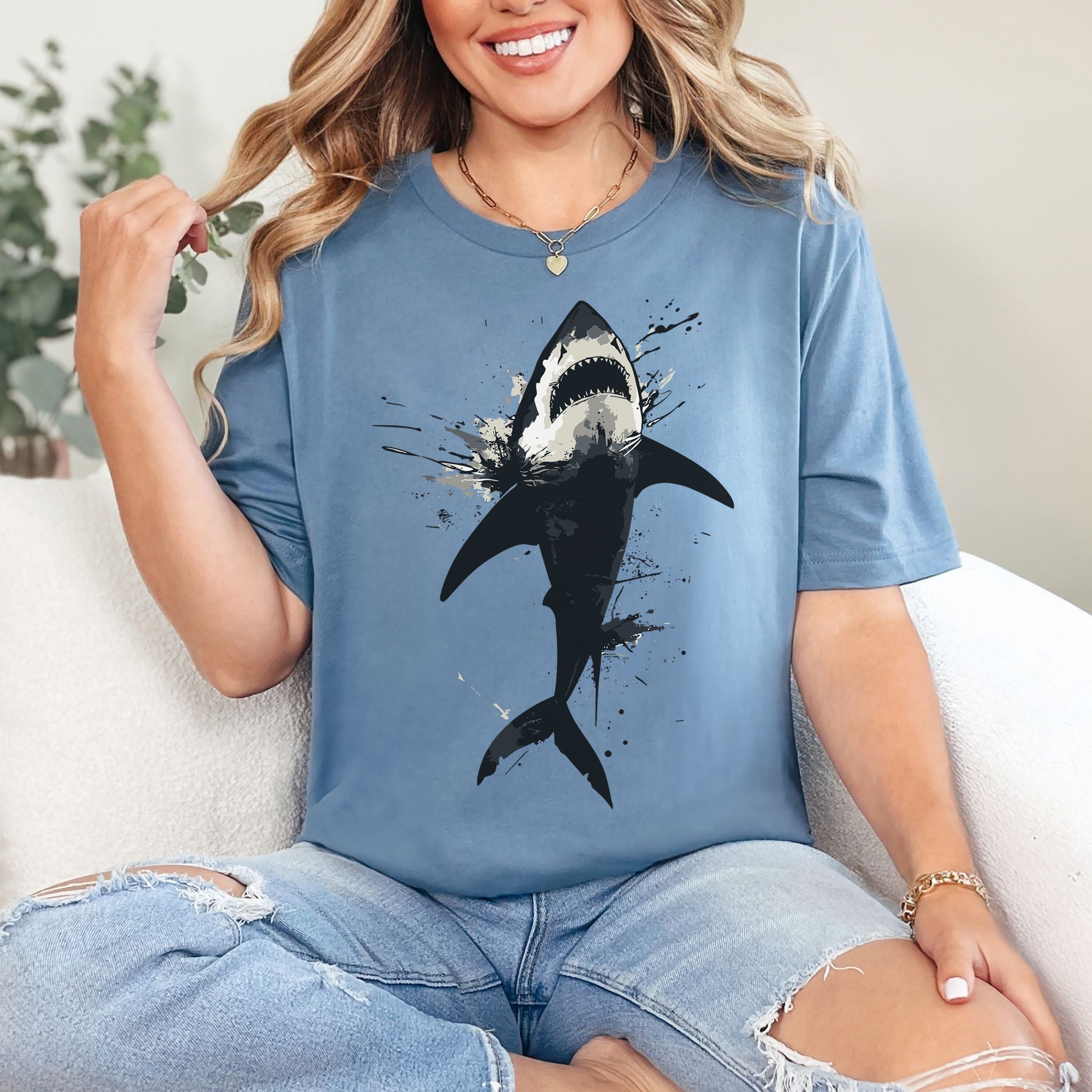 Shark T-Shirt - Print Splatter & Watercolor