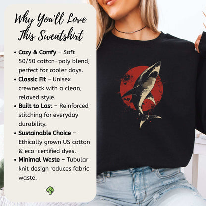 Shark Sweatshirt – Japanese Style Ocean Graphic with Fierce Wave Energy