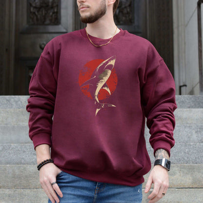 Shark Sweatshirt – Japanese Style Ocean Graphic with Fierce Wave Energy