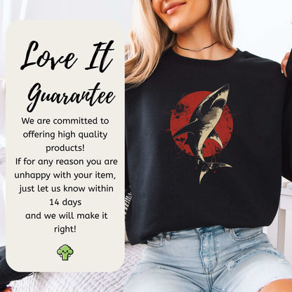 Shark Sweatshirt – Japanese Style Ocean Graphic with Fierce Wave Energy
