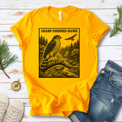 Sharp-Shinned Hawk Vintage Raptor Illustration Birdwatching T-Shirt