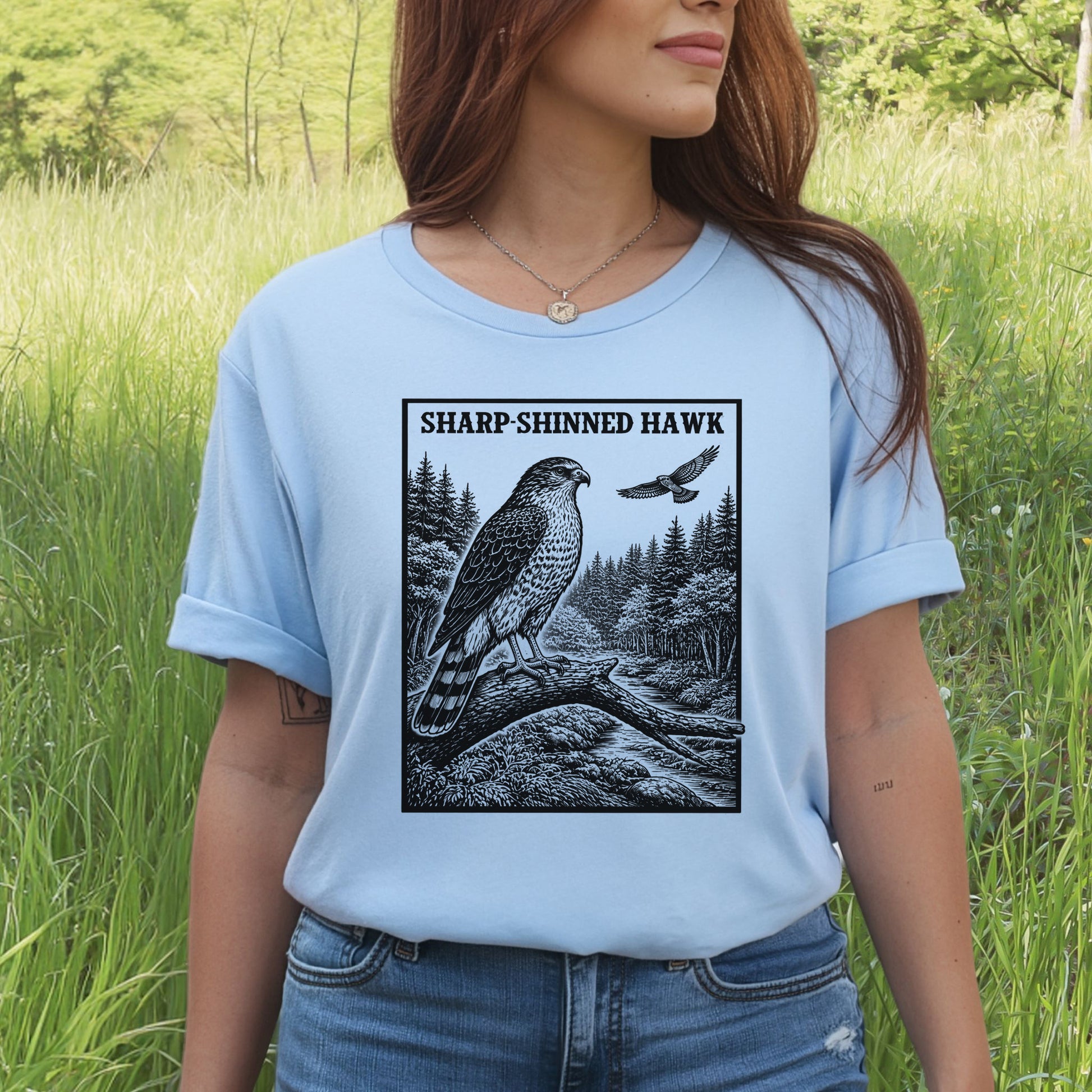 Sharp-Shinned Hawk Vintage Raptor Illustration Birdwatching T-Shirt