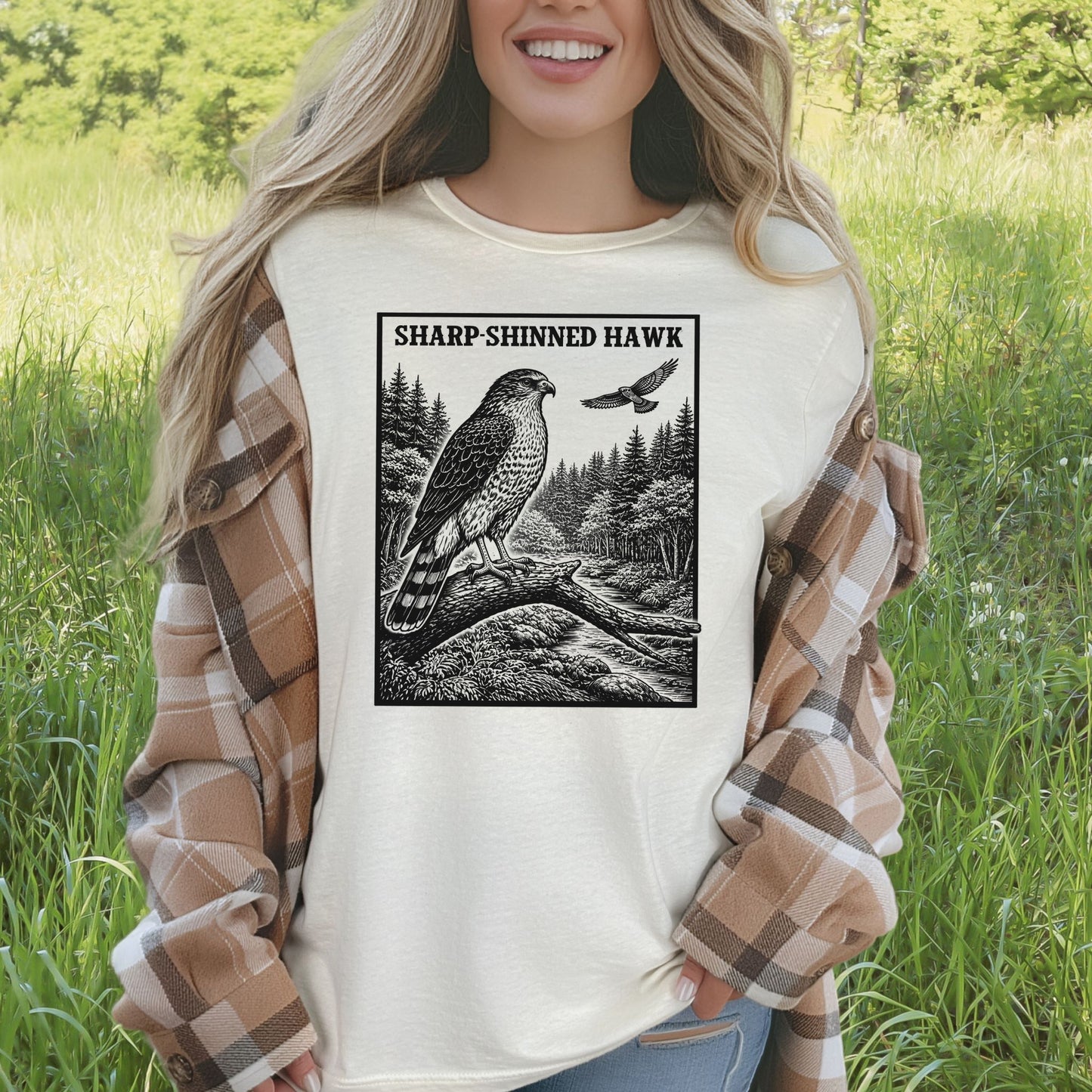 Sharp-Shinned Hawk Vintage Raptor Illustration Birdwatching T-Shirt