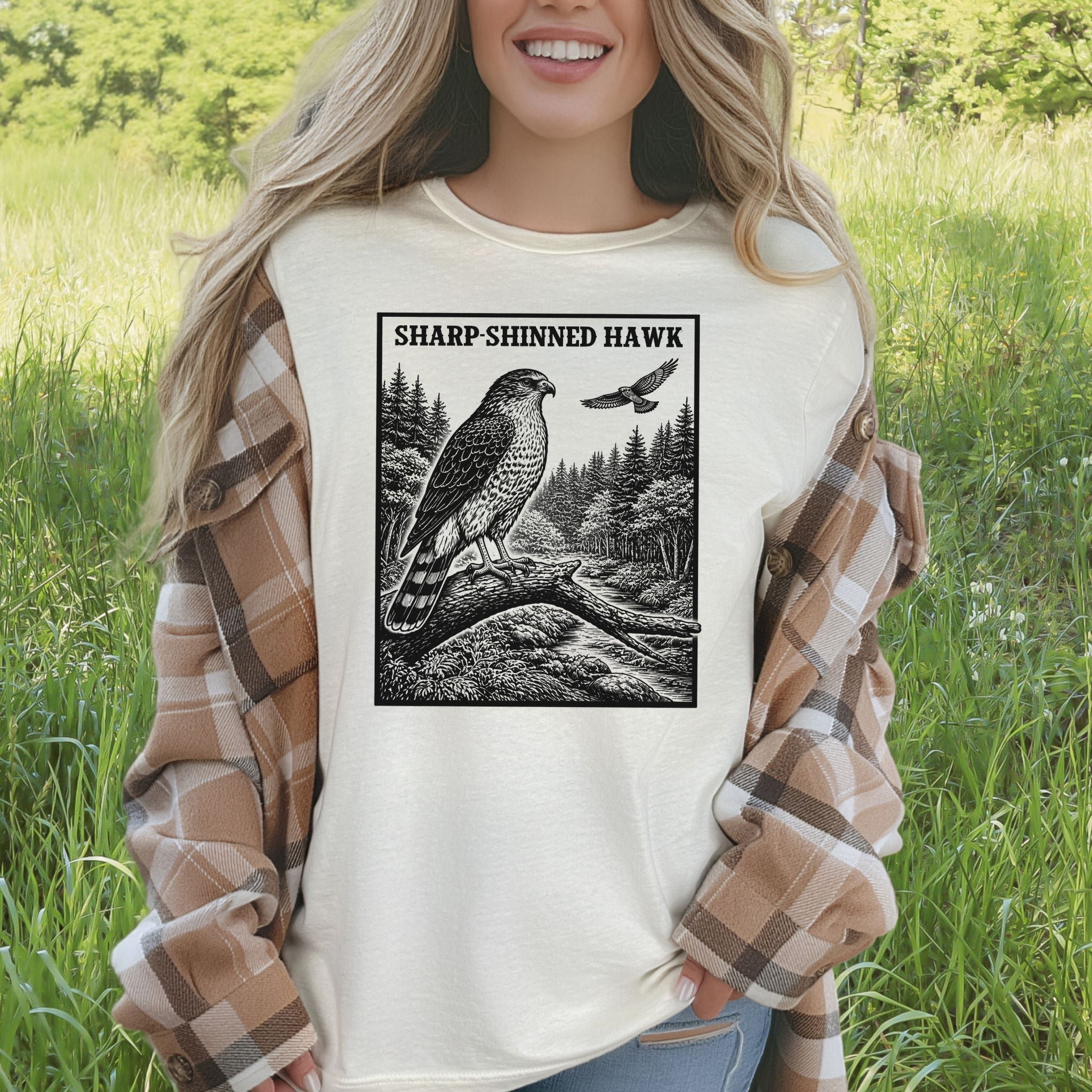 Sharp-Shinned Hawk Vintage Raptor Illustration Birdwatching T-Shirt