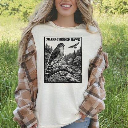 Sharp-Shinned Hawk Vintage Raptor Illustration Birdwatching T-Shirt