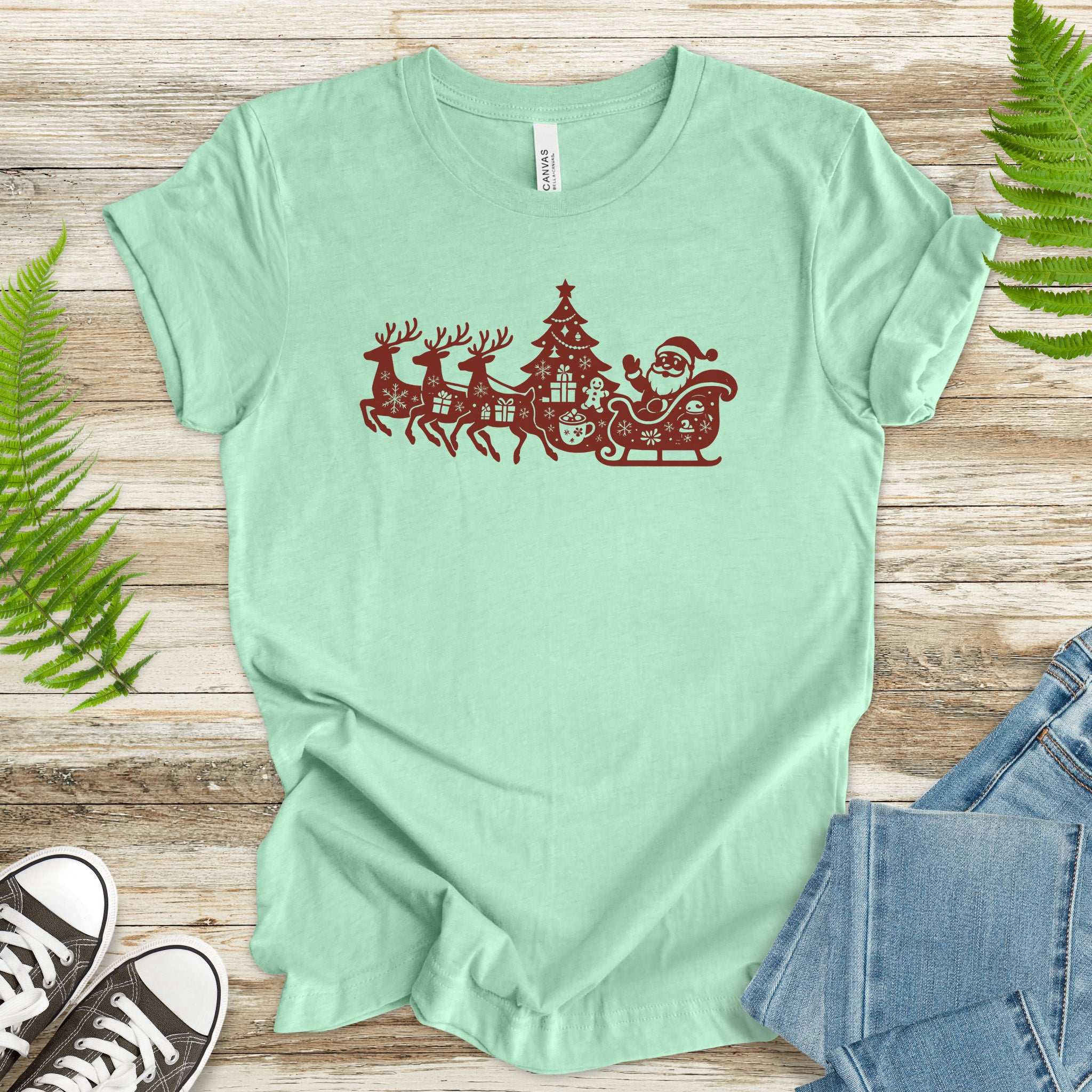 Silhouette Christmas Sleigh T-Shirt – Retro Reindeer Holiday Tee