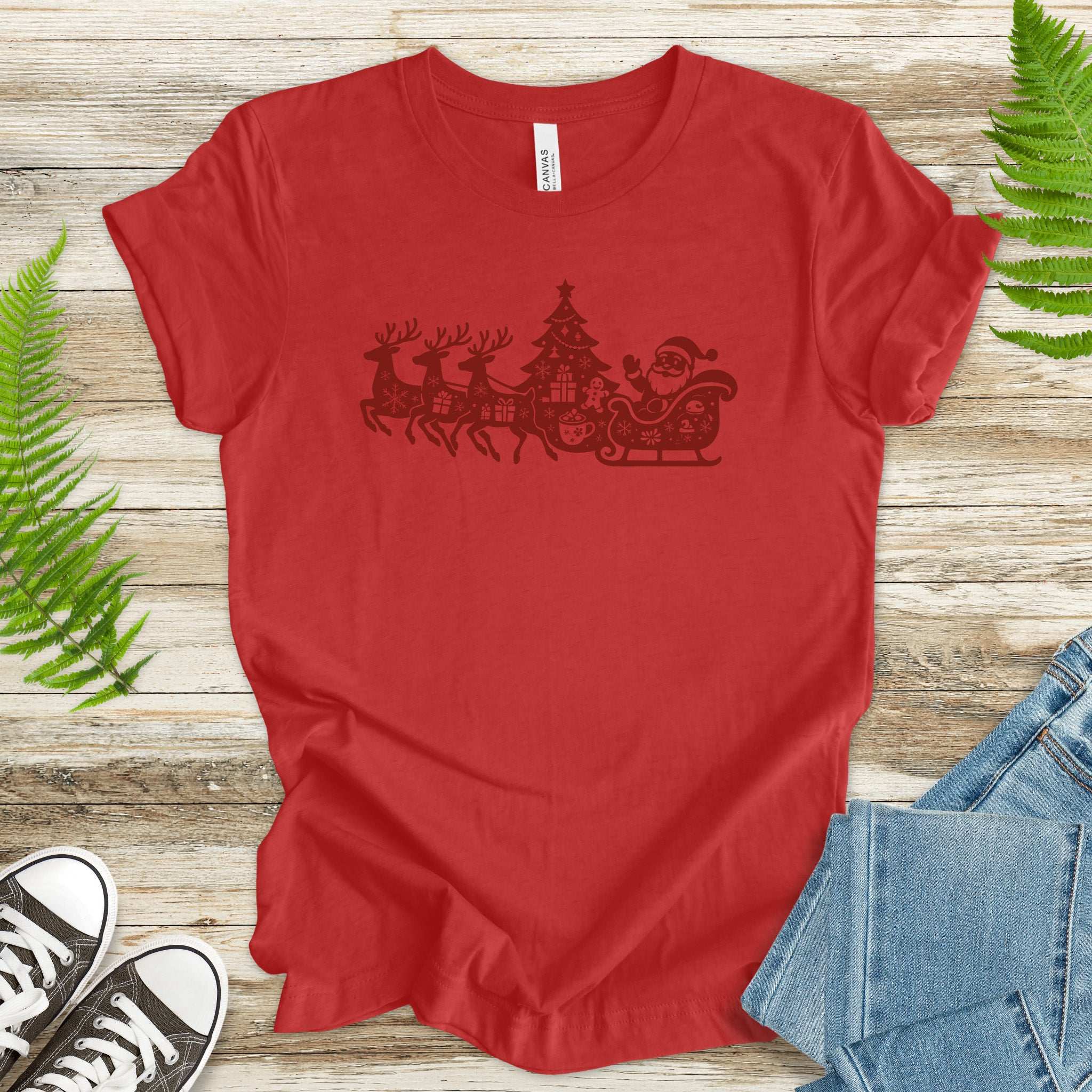 Silhouette Christmas Sleigh T-Shirt – Retro Reindeer Holiday Tee