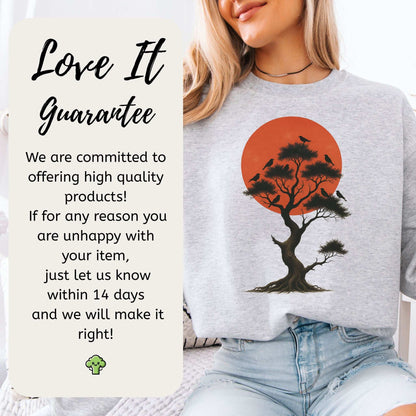 Japanese Tree & Birds Sunset Sweatshirt – Vintage Nature Spirit Design