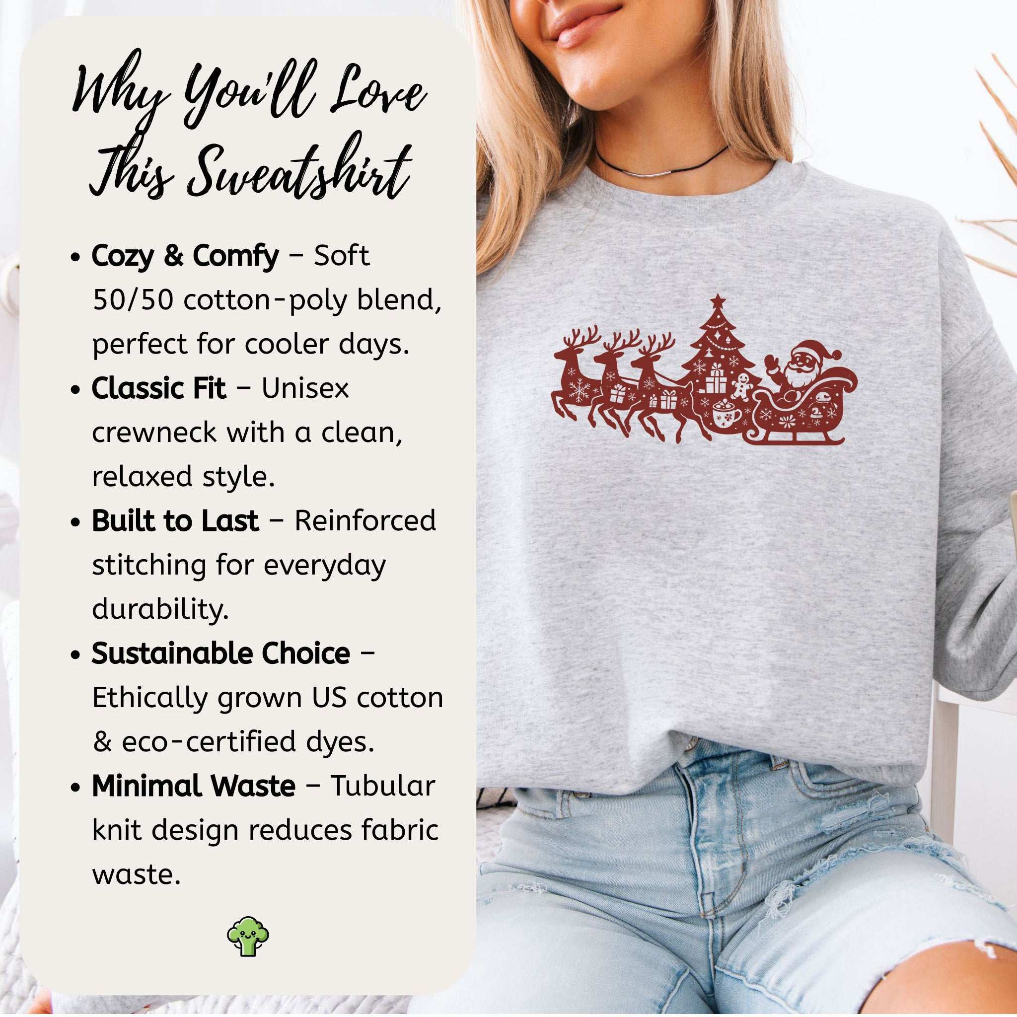 Silhouette Christmas Sleigh Sweatshirt – Retro Reindeer Holiday Magic