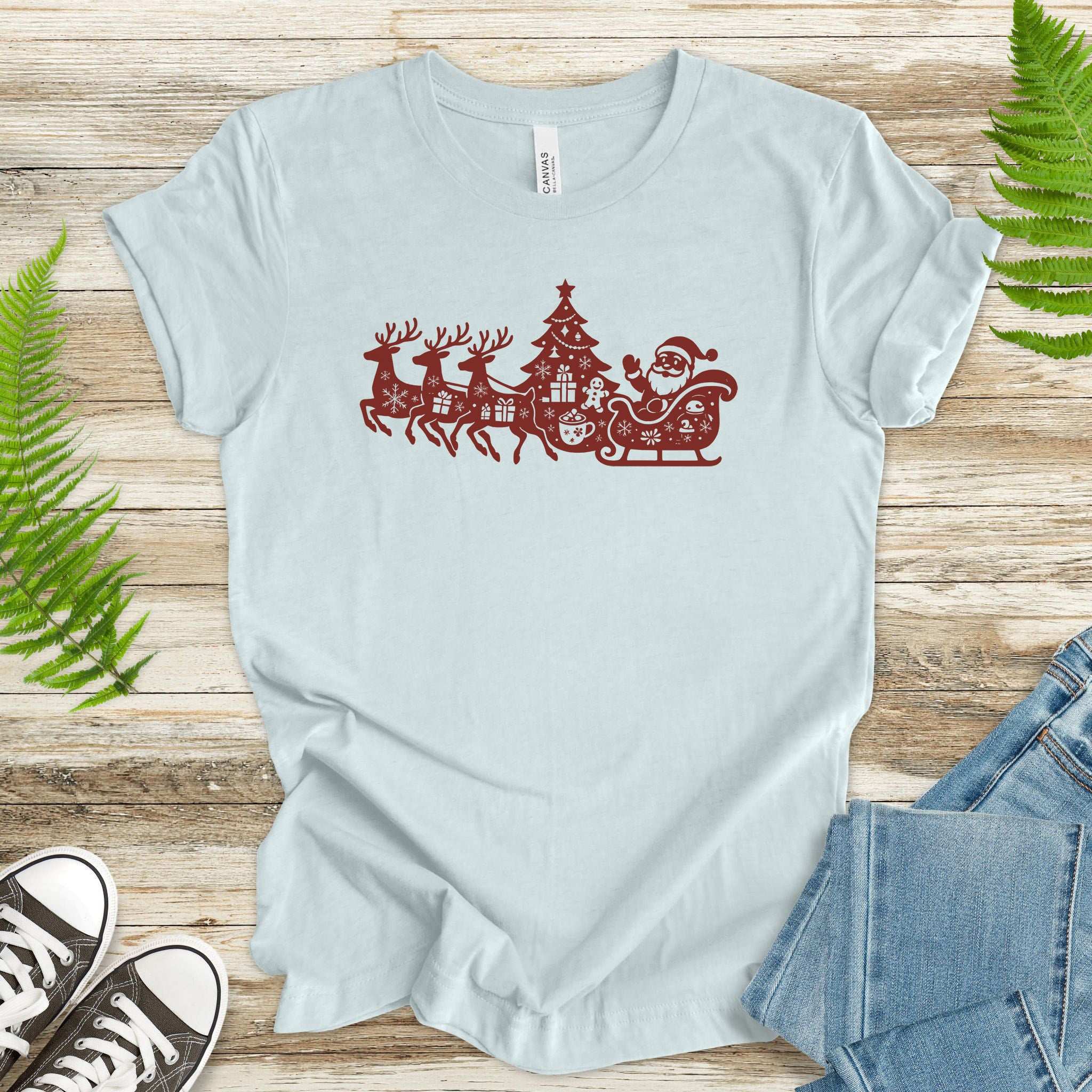 Silhouette Christmas Sleigh T-Shirt – Retro Reindeer Holiday Tee