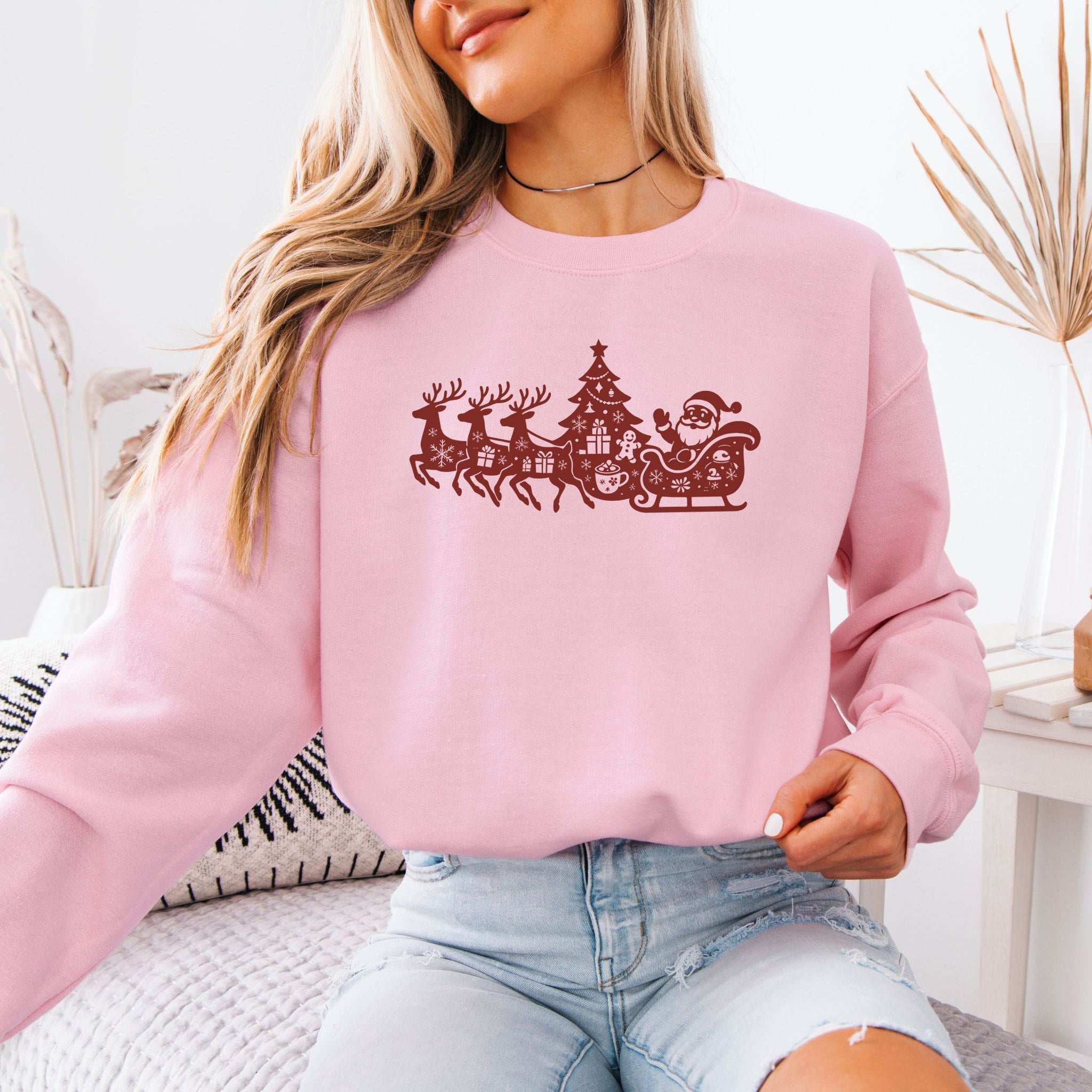 Silhouette Christmas Sleigh Sweatshirt – Retro Reindeer Holiday Magic