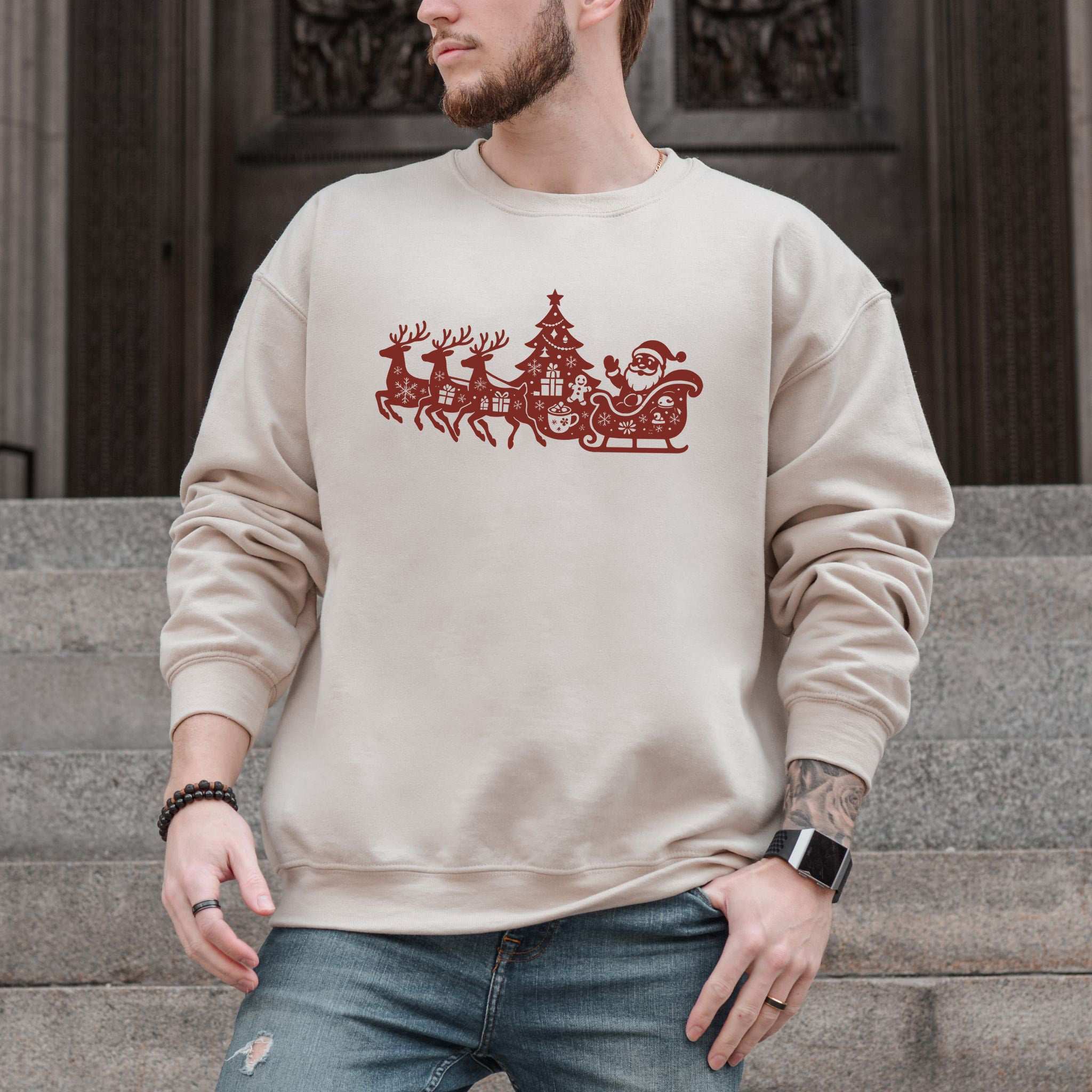 Silhouette Christmas Sleigh Sweatshirt – Retro Reindeer Holiday Magic