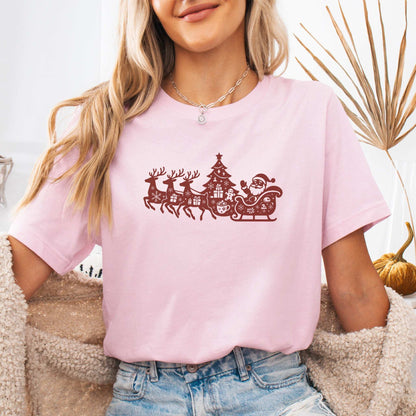 Silhouette Christmas Sleigh T-Shirt – Retro Reindeer Holiday Tee