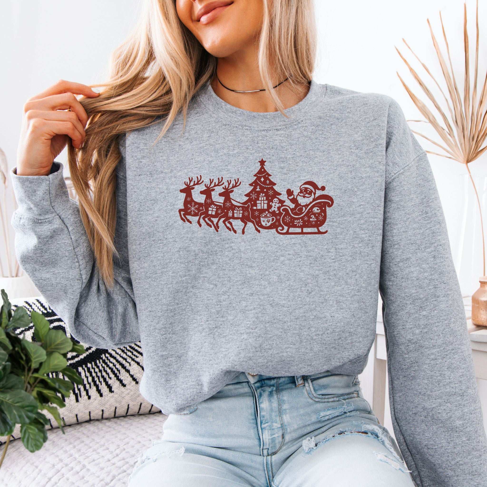 Silhouette Christmas Sleigh Sweatshirt – Retro Reindeer Holiday Magic