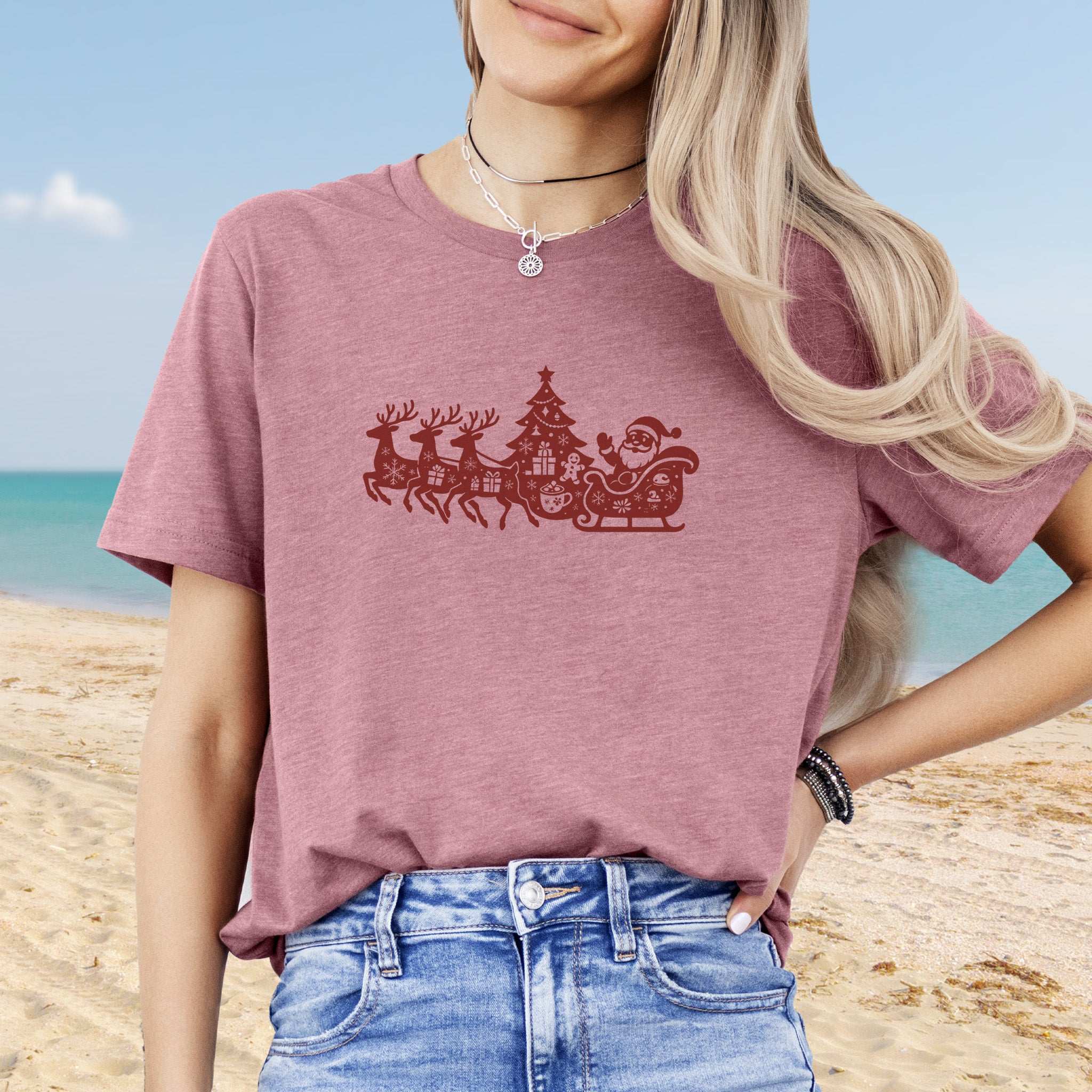Silhouette Christmas Sleigh T-Shirt – Retro Reindeer Holiday Tee