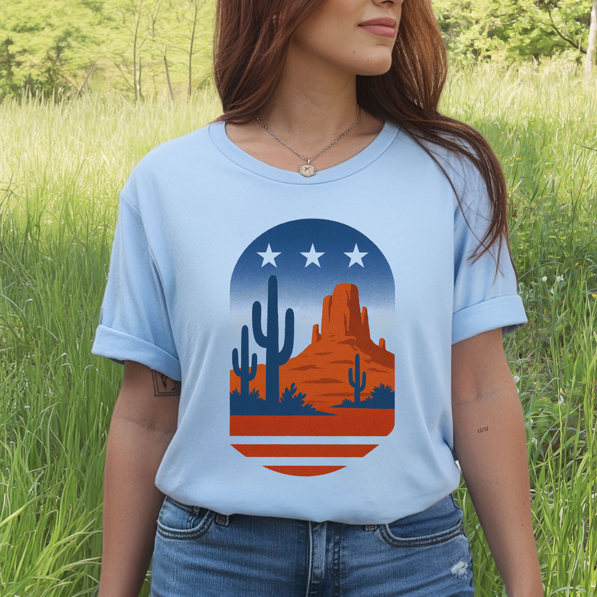 Sonoran Desert Cactus T-Shirt – Patriotic Arizona Landscape Tee
