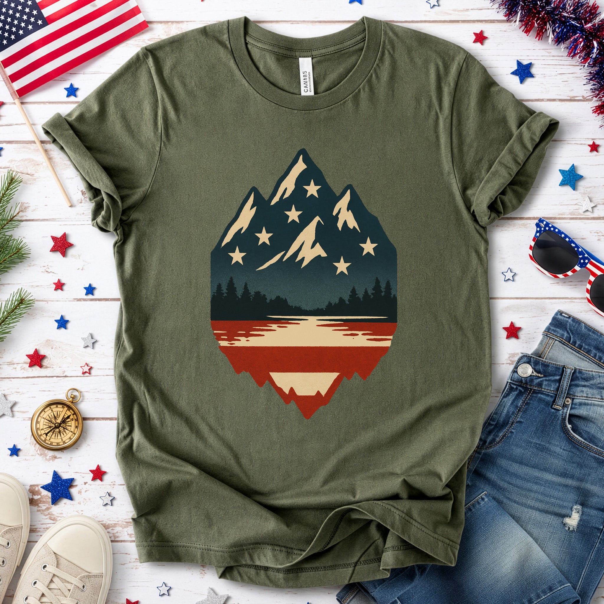 Patriotic Mountain Peaks T-Shirt – Colorado & Montana 4th of July Wilderness Tee