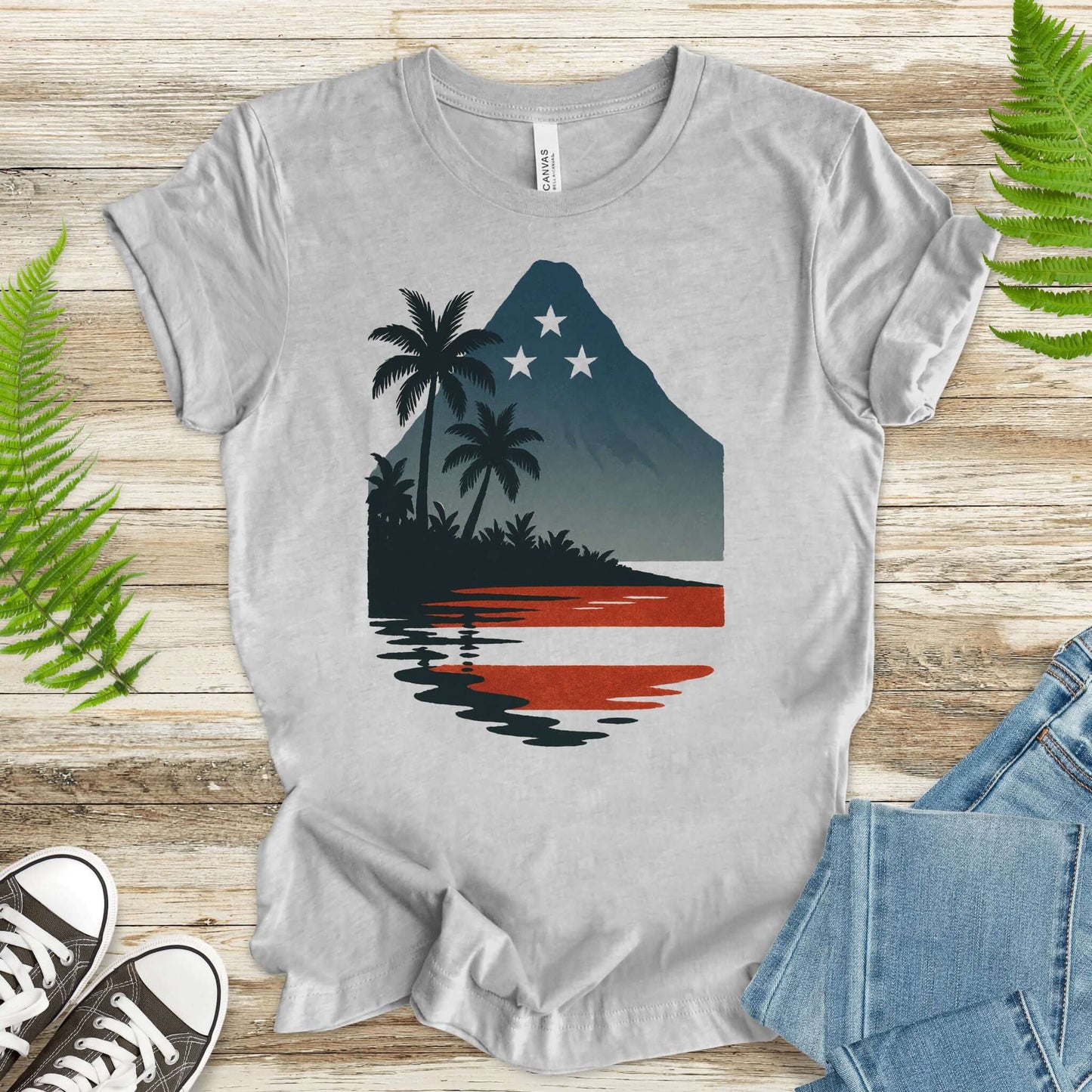 Hawaiian Island Sunset T-Shirt – Patriotic Tropical 4th of July Tee
