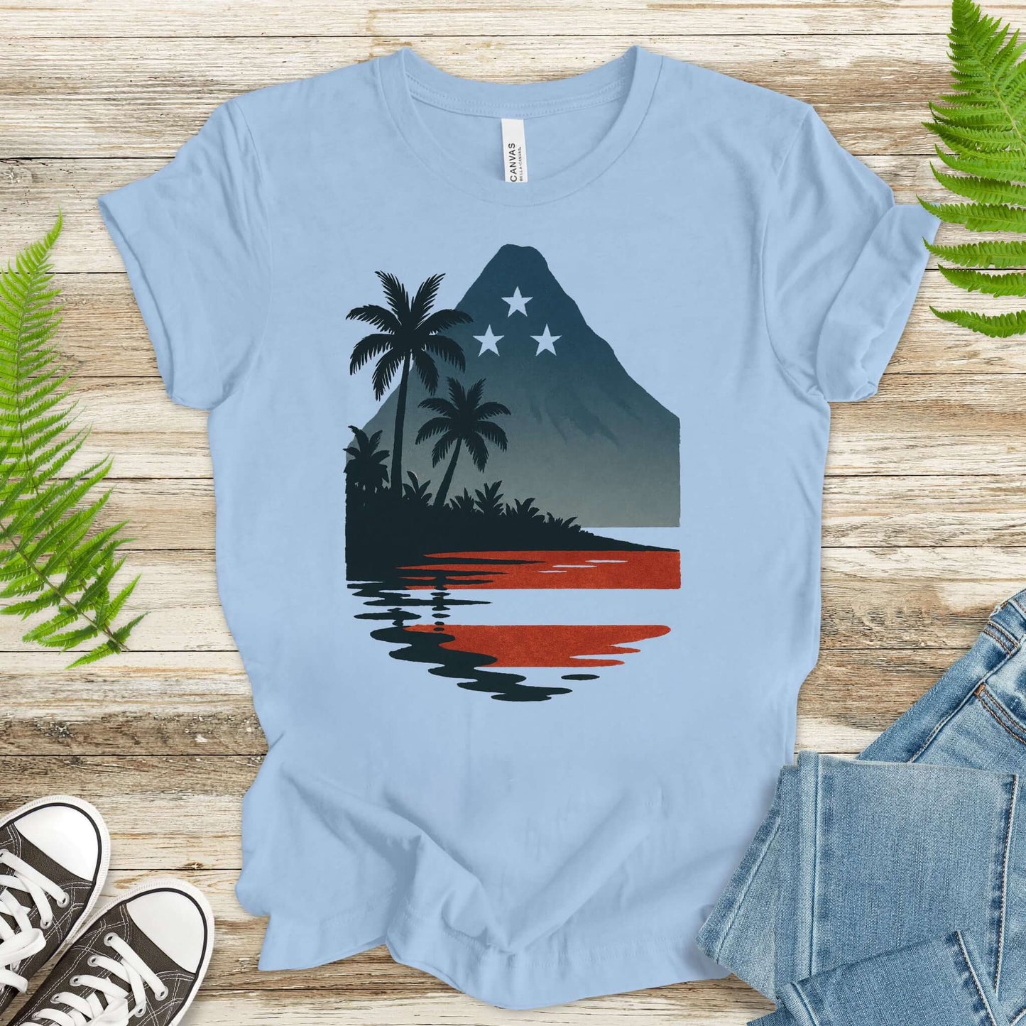 Hawaiian Island Sunset T-Shirt – Patriotic Tropical 4th of July Tee