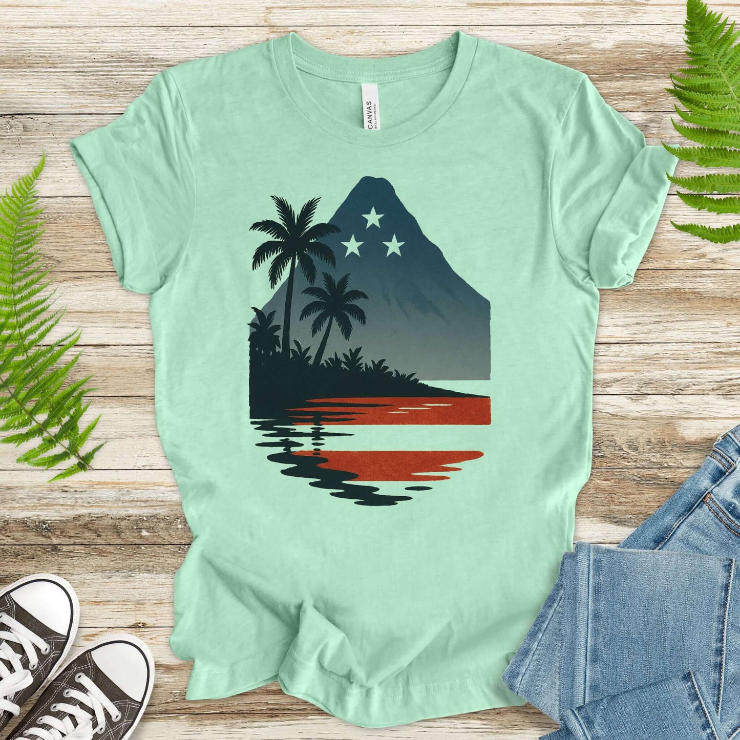 Hawaiian Island Sunset T-Shirt – Patriotic Tropical 4th of July Tee