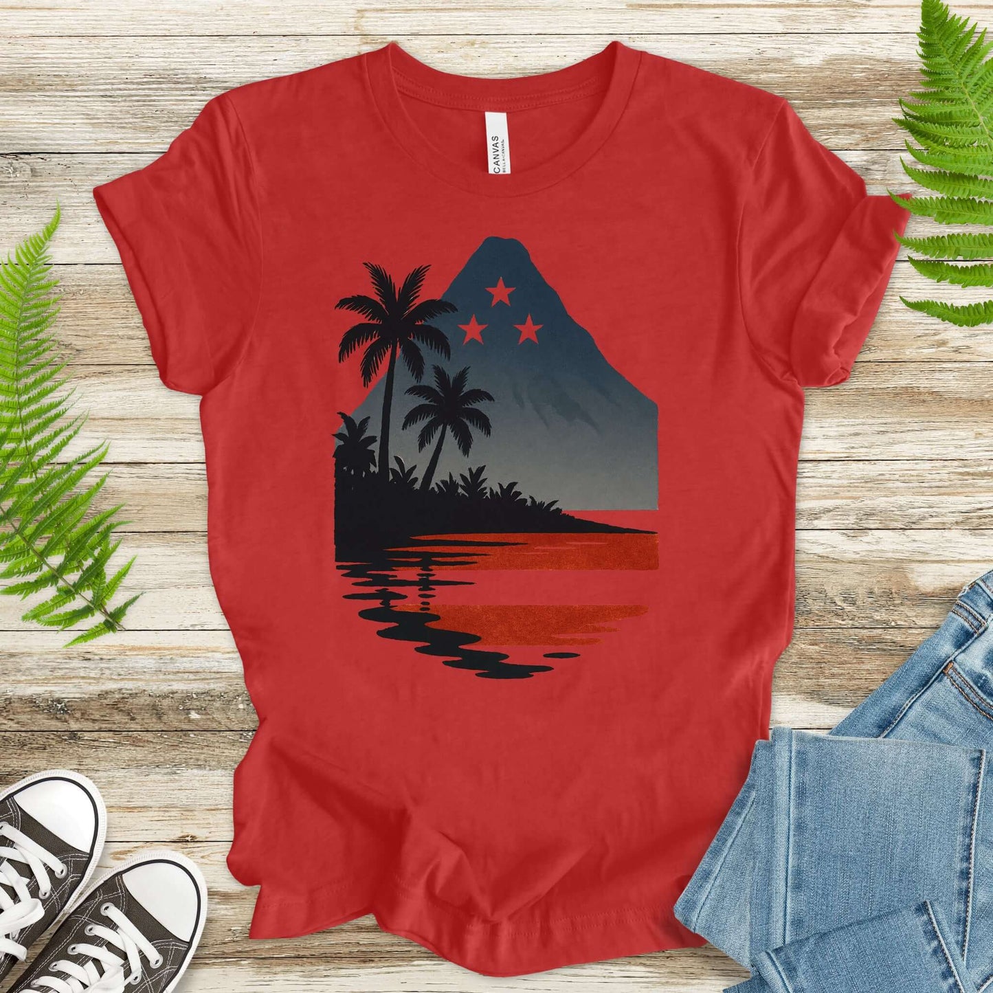Hawaiian Island Sunset T-Shirt – Patriotic Tropical 4th of July Tee