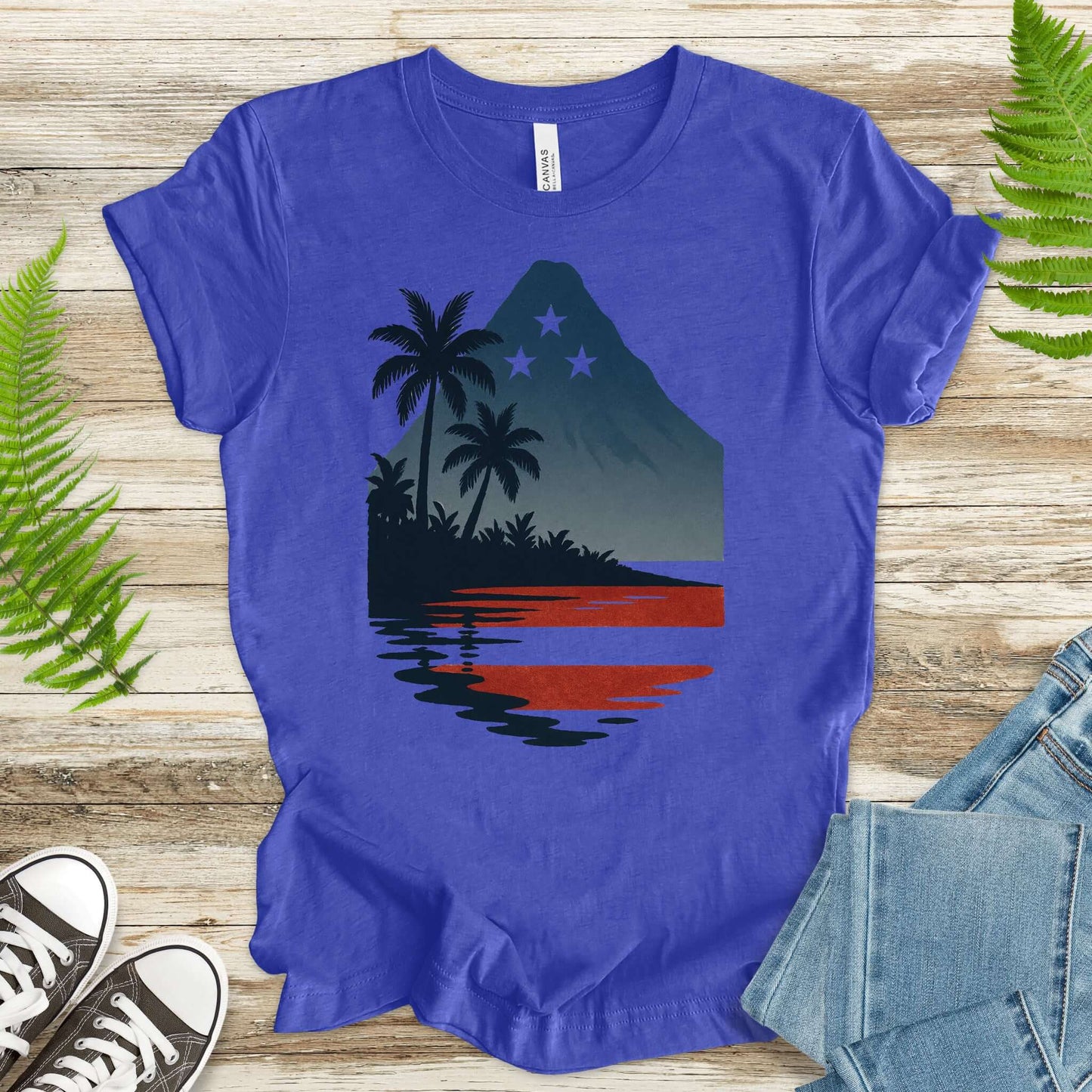 Hawaiian Island Sunset T-Shirt – Patriotic Tropical 4th of July Tee