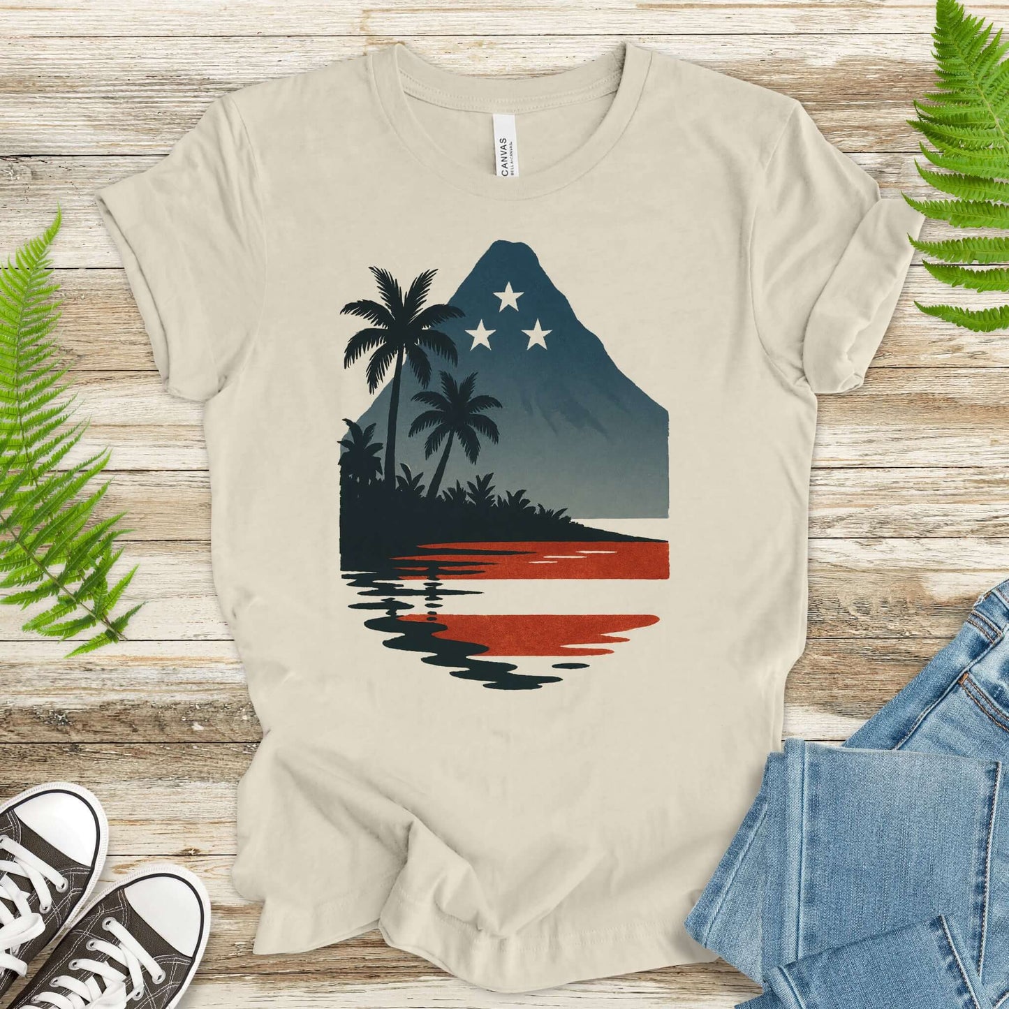 Hawaiian Island Sunset T-Shirt – Patriotic Tropical 4th of July Tee