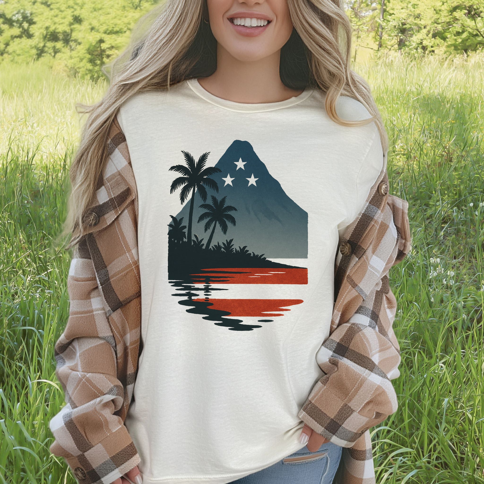 Hawaiian Island Sunset T-Shirt – Patriotic Tropical 4th of July Tee