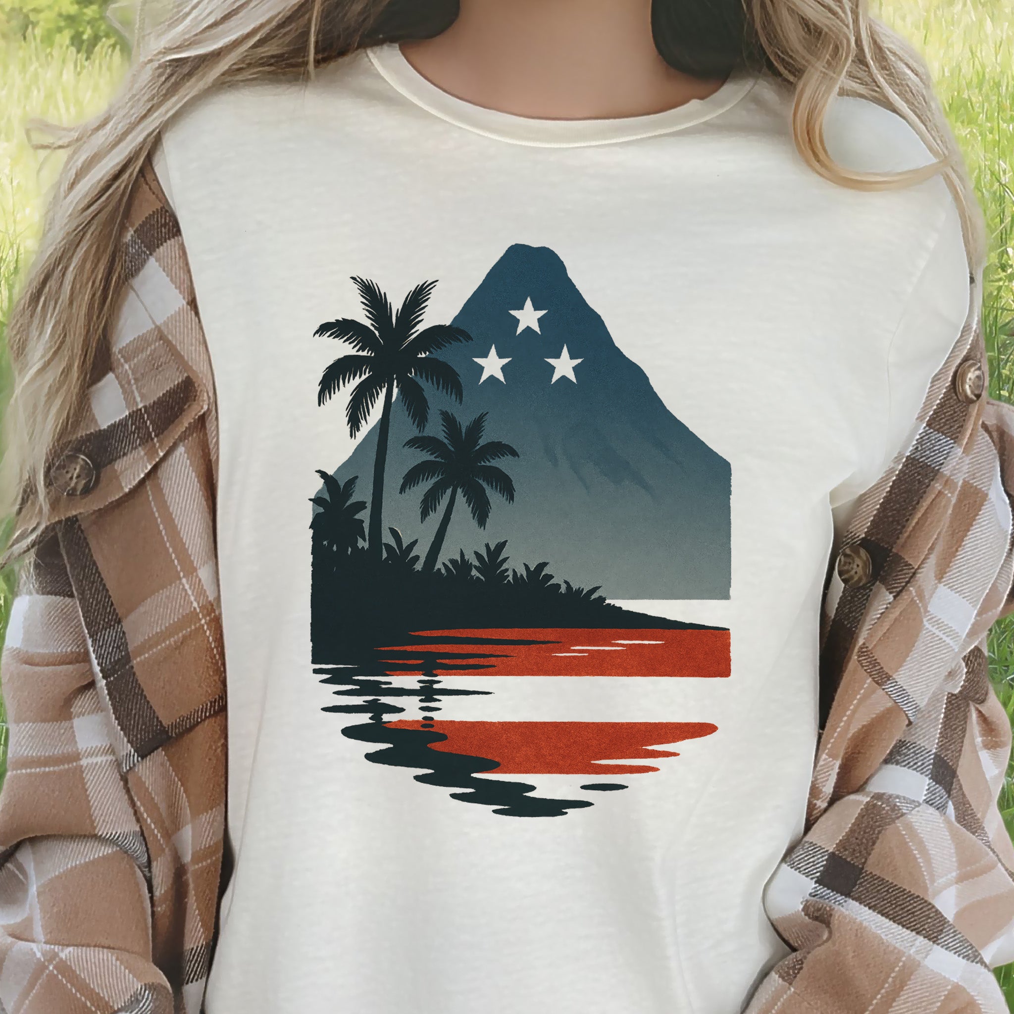 Hawaiian Island Sunset T-Shirt – Patriotic Tropical 4th of July Tee