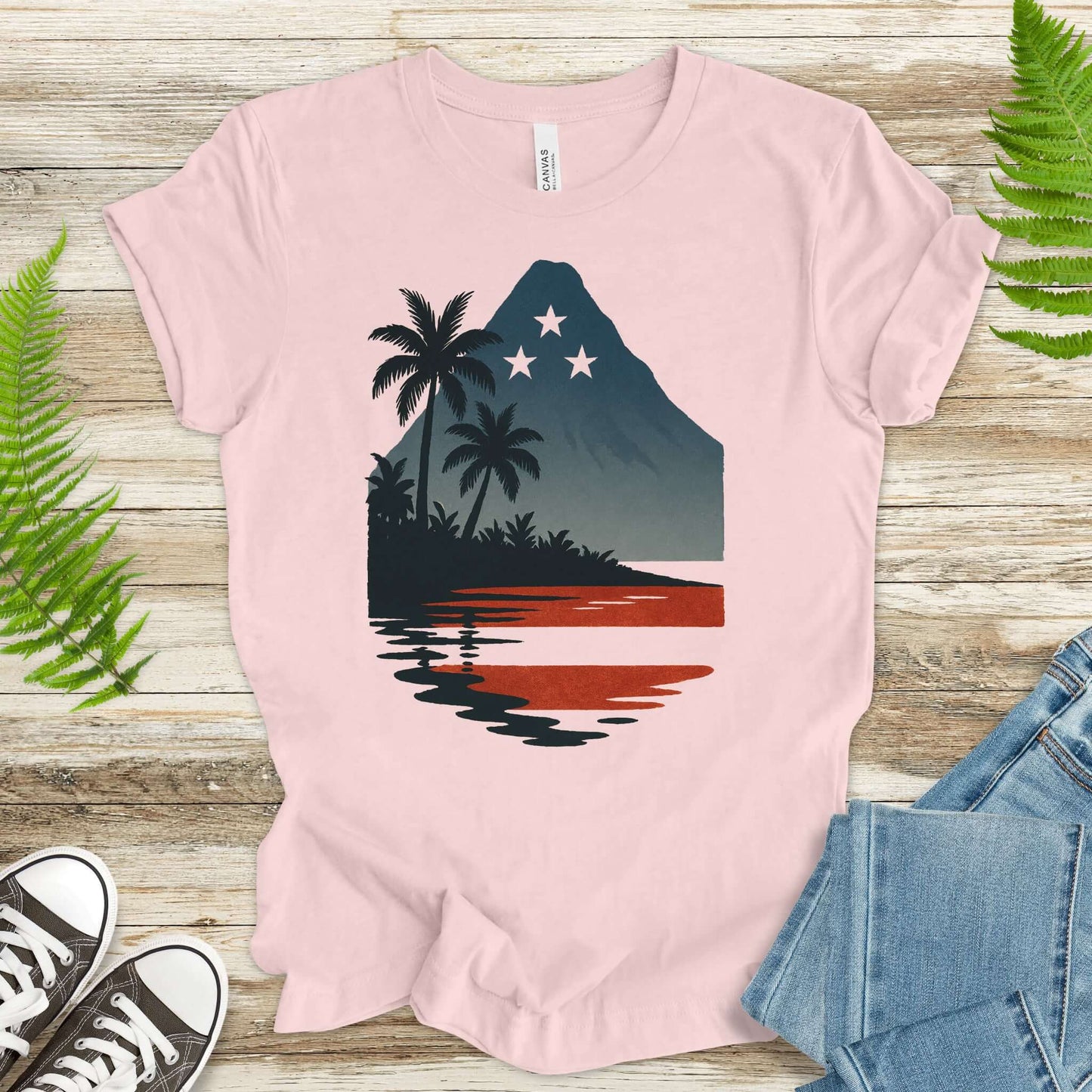 Hawaiian Island Sunset T-Shirt – Patriotic Tropical 4th of July Tee