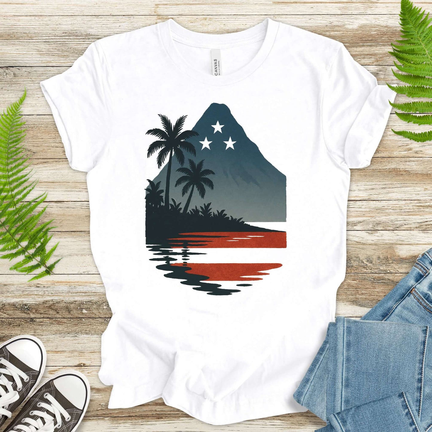 Hawaiian Island Sunset T-Shirt – Patriotic Tropical 4th of July Tee