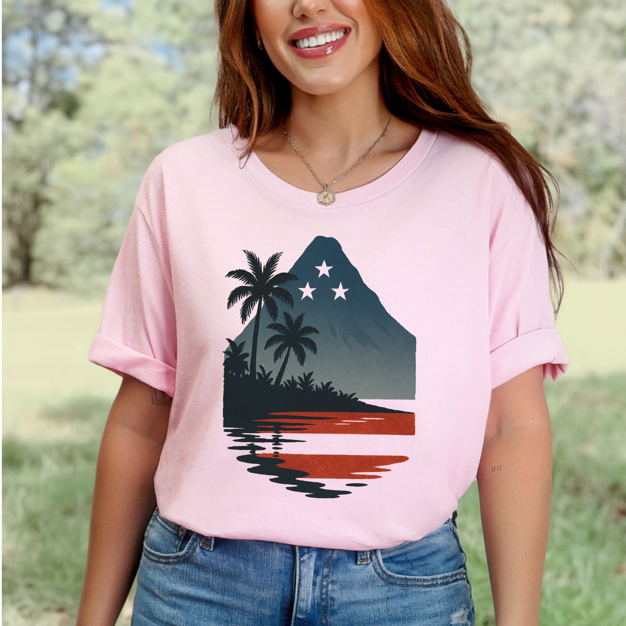 Hawaiian Island Sunset T-Shirt – Patriotic Tropical 4th of July Tee
