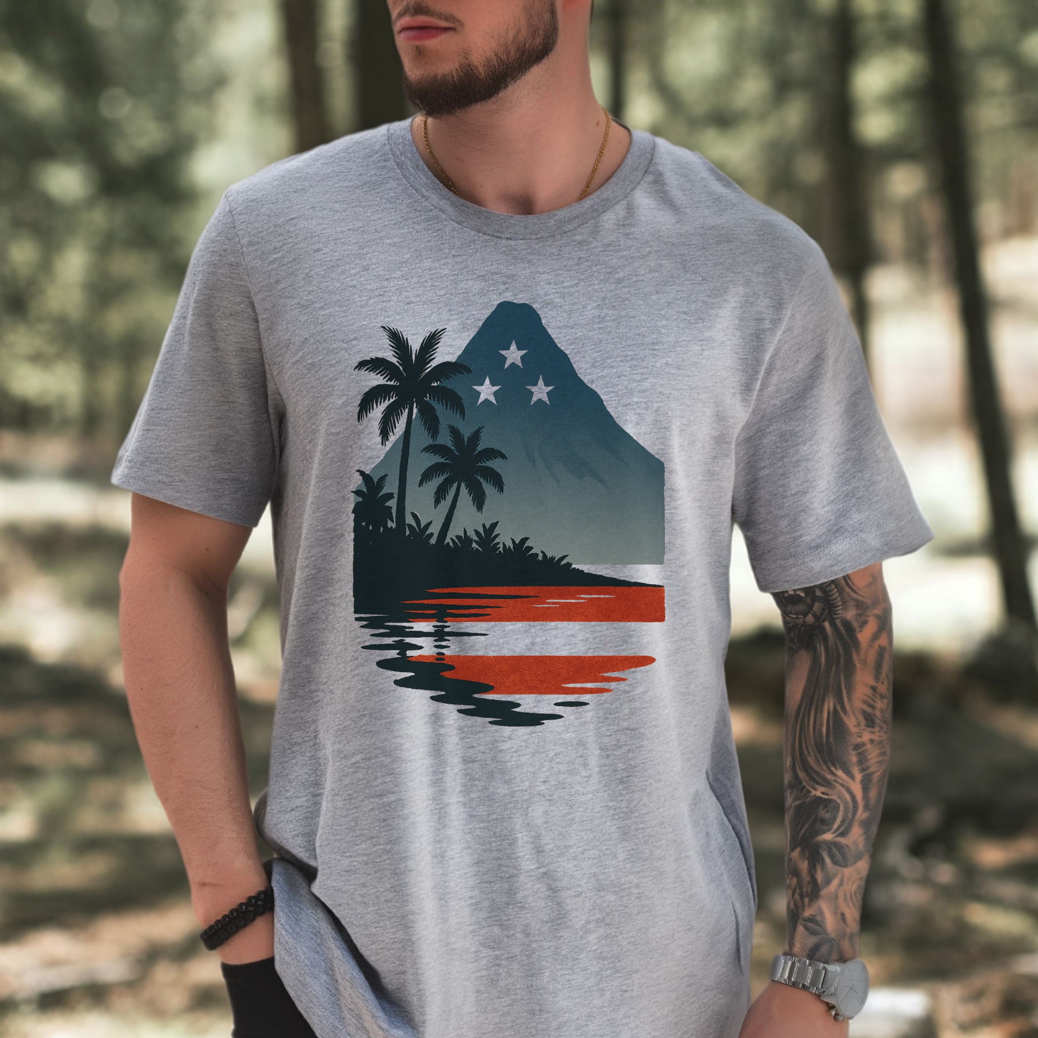 Hawaiian Island Sunset T-Shirt – Patriotic Tropical 4th of July Tee