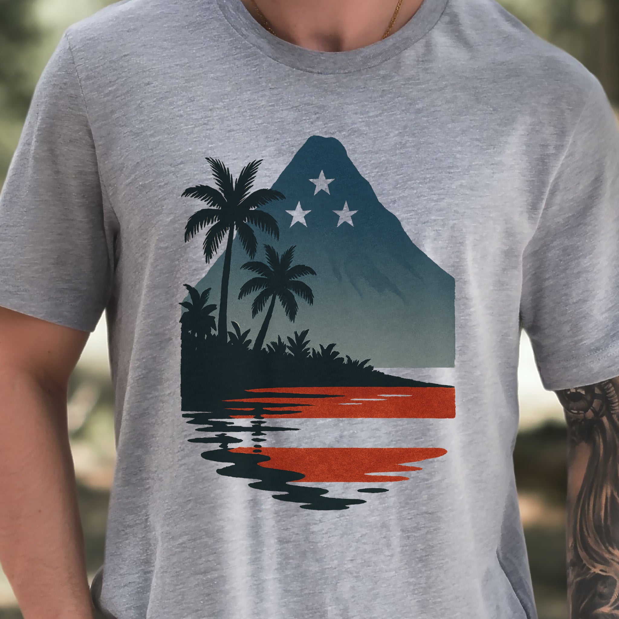 Hawaiian Island Sunset T-Shirt – Patriotic Tropical 4th of July Tee