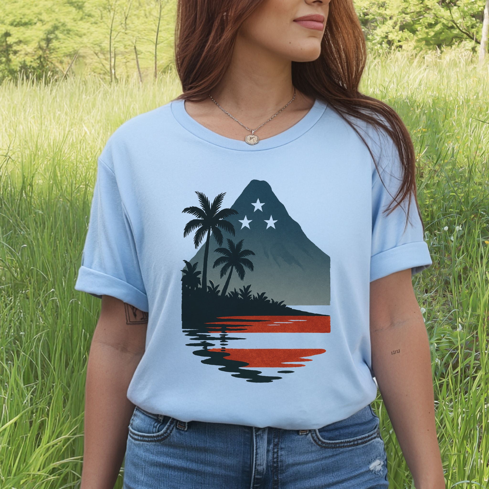 Hawaiian Island Sunset T-Shirt – Patriotic Tropical 4th of July Tee