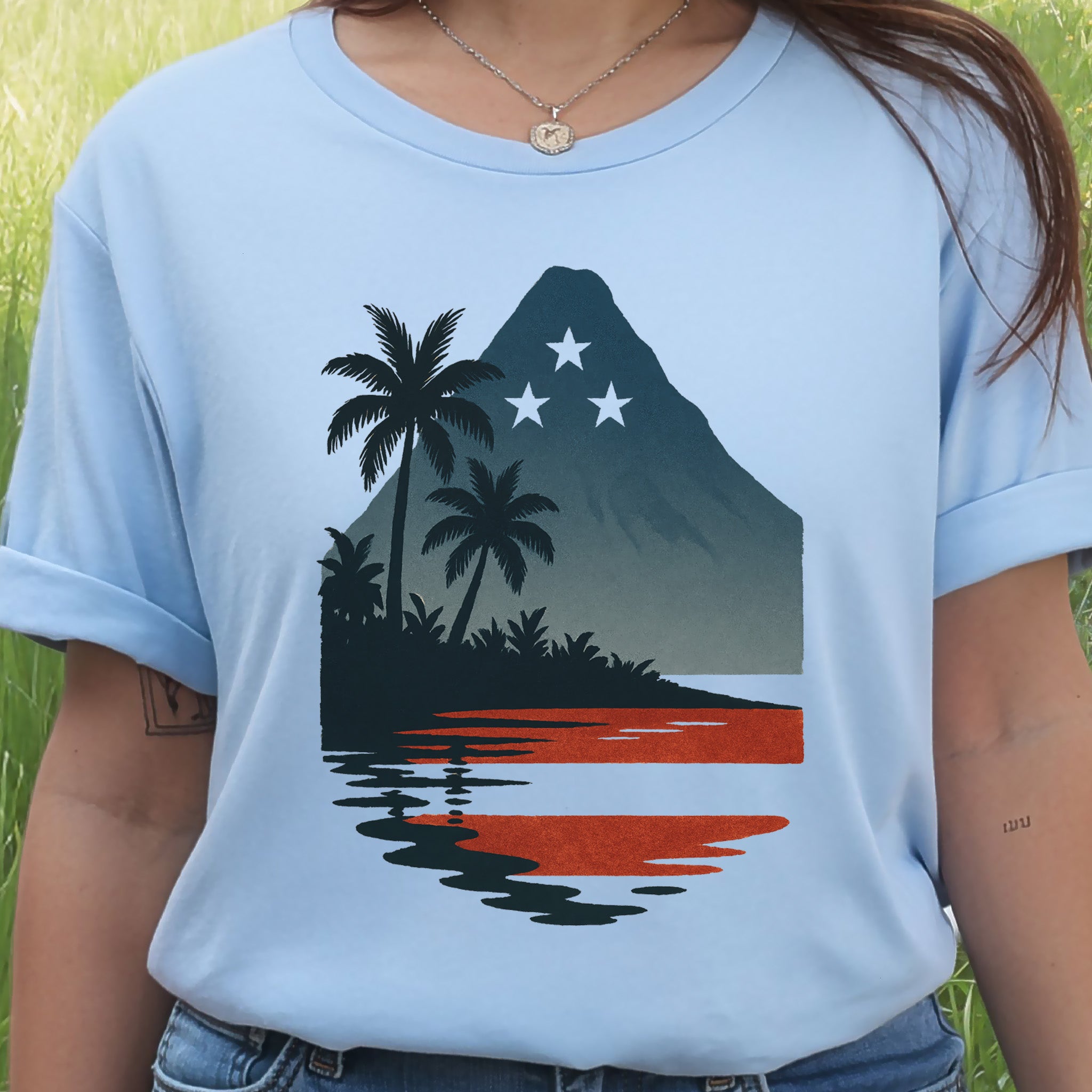 Hawaiian Island Sunset T-Shirt – Patriotic Tropical 4th of July Tee