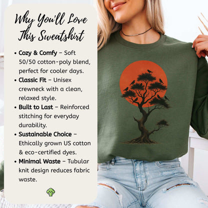 Japanese Tree & Birds Sunset Sweatshirt – Vintage Nature Spirit Design