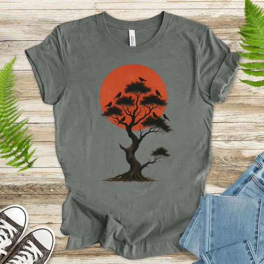 Japanese Tree & Birds T-Shirt – Vintage Sunset Nature Spirit Tee