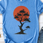 Japanese Tree & Birds T-Shirt – Vintage Sunset Nature Spirit Tee
