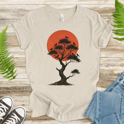 Japanese Tree & Birds T-Shirt – Vintage Sunset Nature Spirit Tee