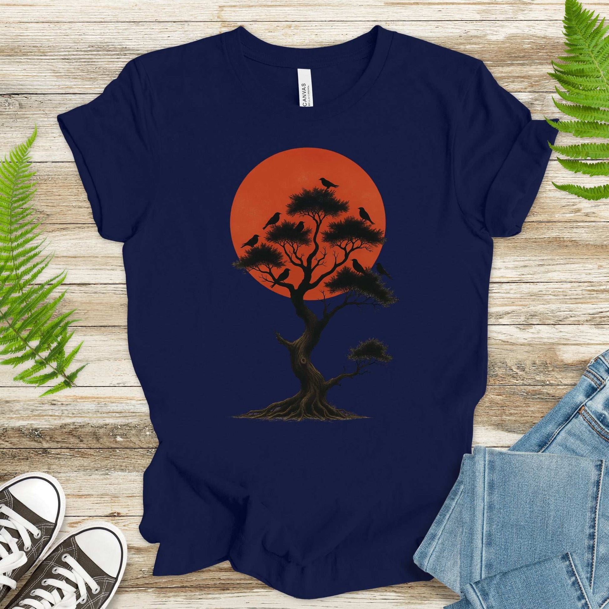 Japanese Tree & Birds T-Shirt – Vintage Sunset Nature Spirit Tee