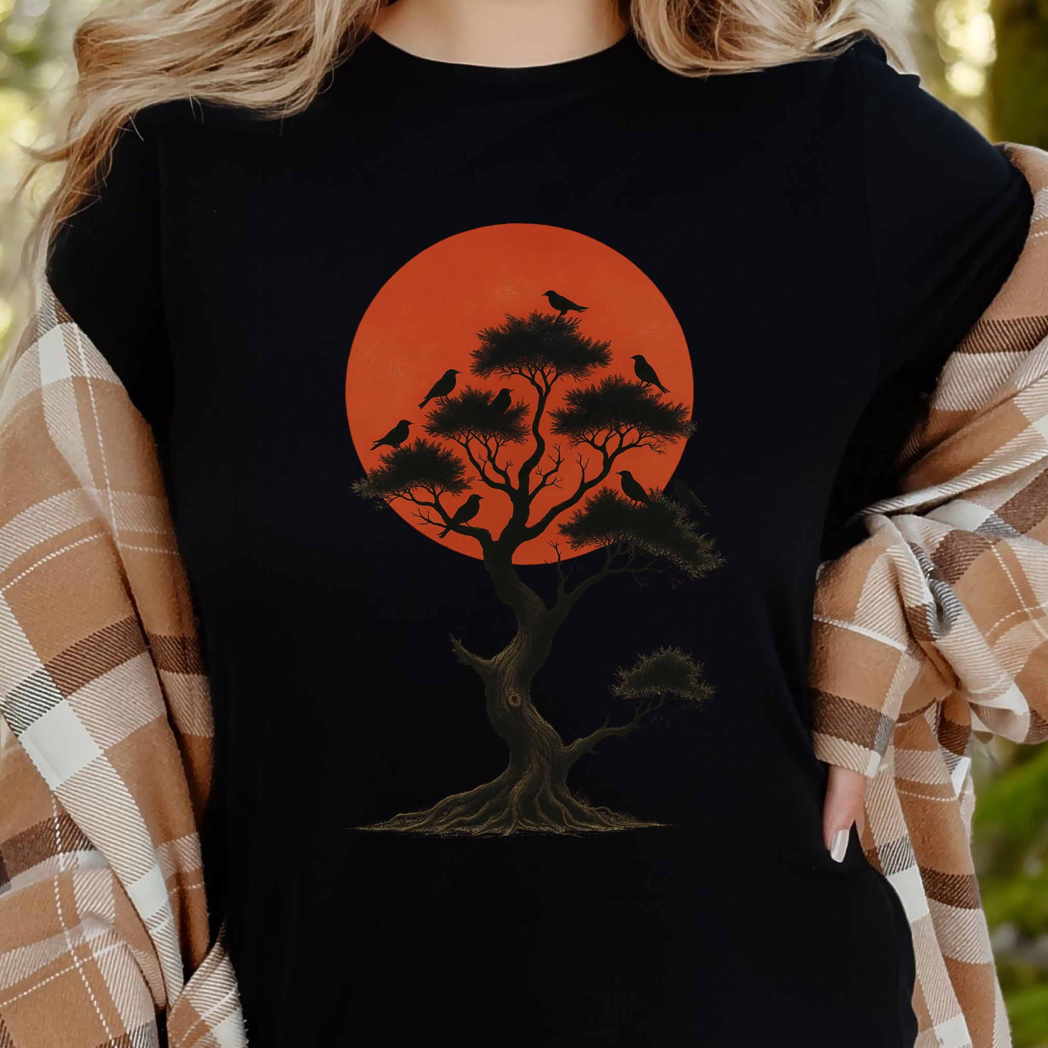 Japanese Tree & Birds T-Shirt – Vintage Sunset Nature Spirit Tee