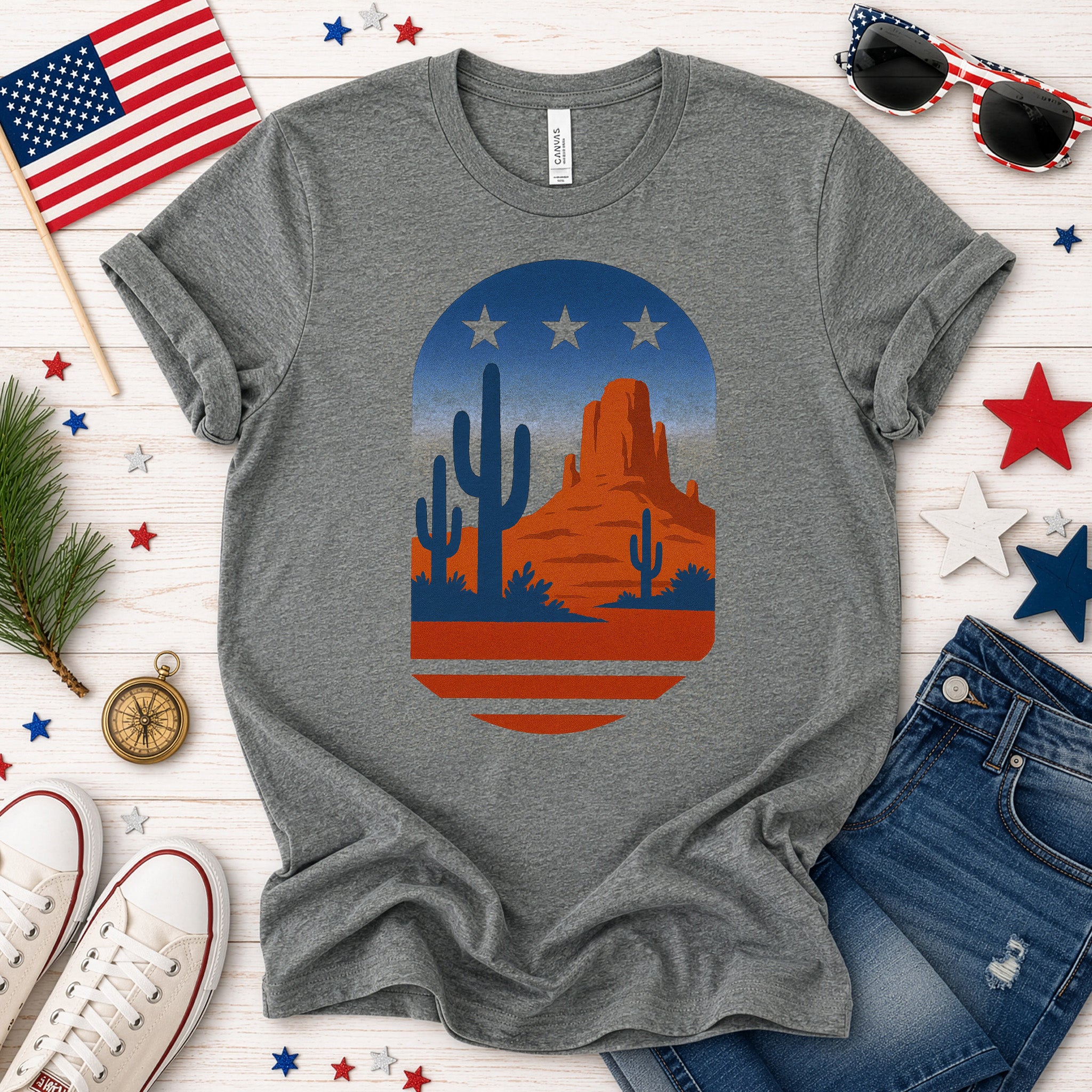 Sonoran Desert Cactus T-Shirt – Patriotic Arizona Landscape Tee